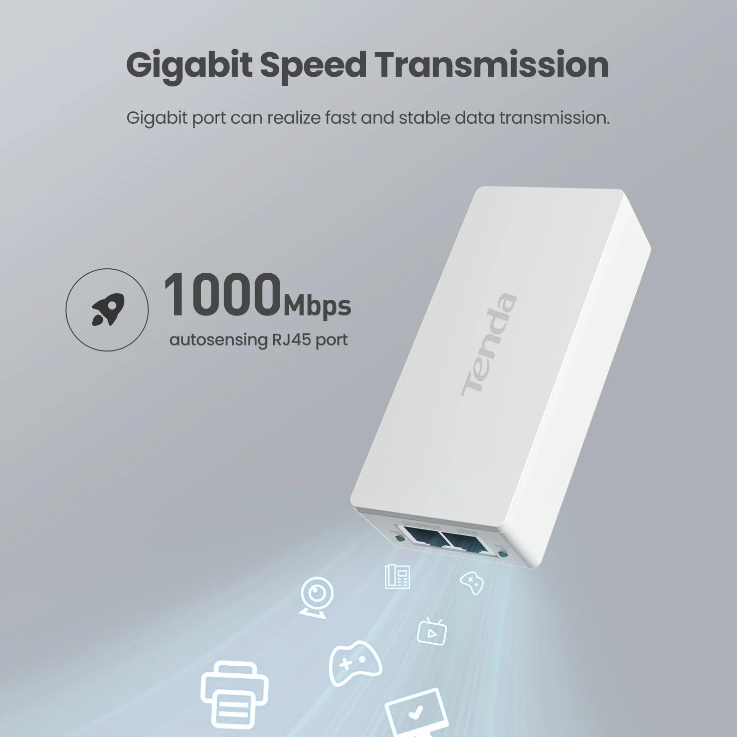 Tenda Gigabitowy Injector PoE+ 30 W 100 m IEEE 802.3af/at Biały PoE30G-AT