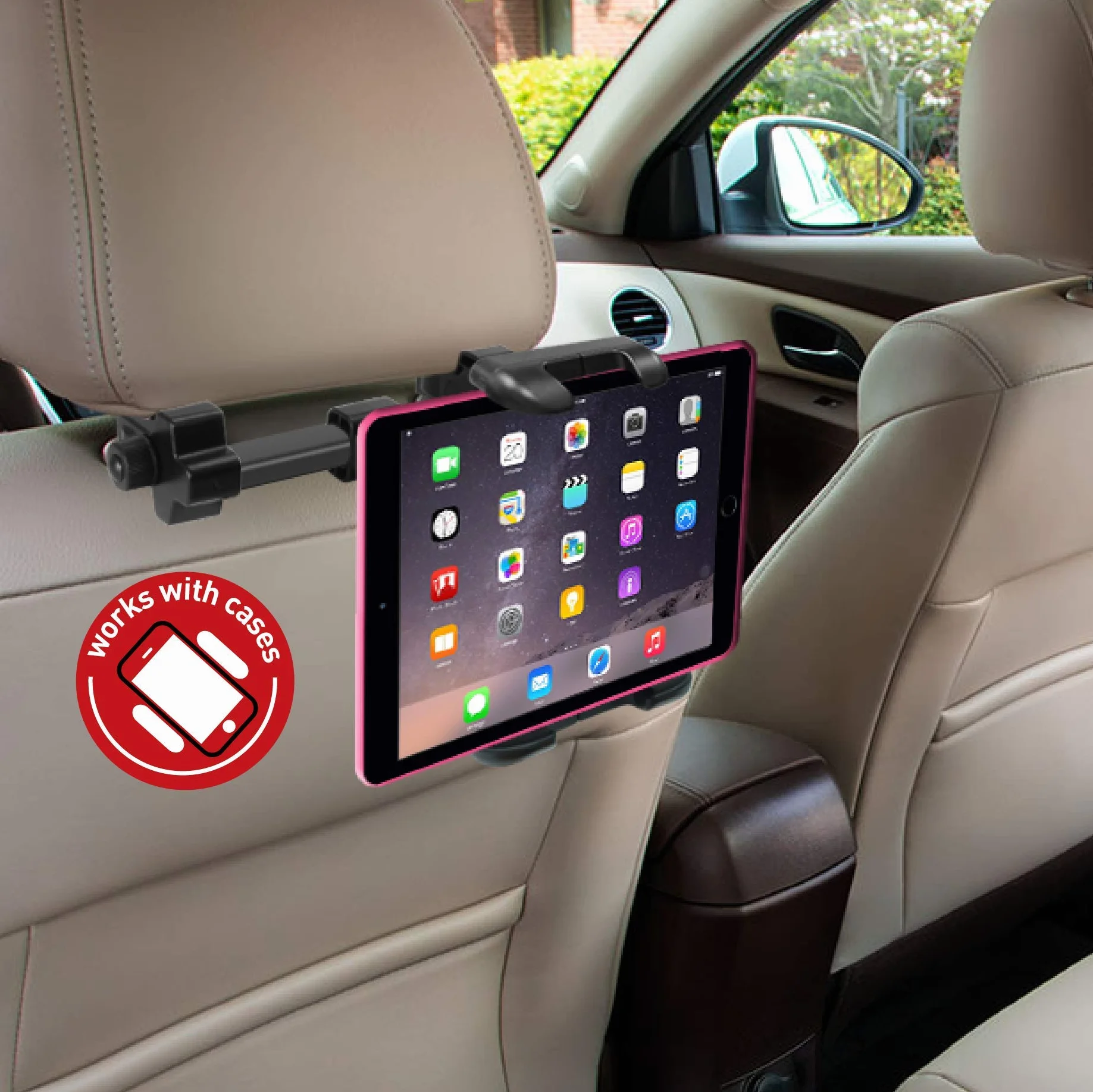 Macally HRMOUNTPROB uchwyt samochodowy do Apple iPad Pro/Air/Mini, tabletów, Nintendo Switch, iPhone, smartfonów o szerokości od 11,4 cm do 25,4 cm z dwoma regulowanymi pozycjami i obrotem o 360°