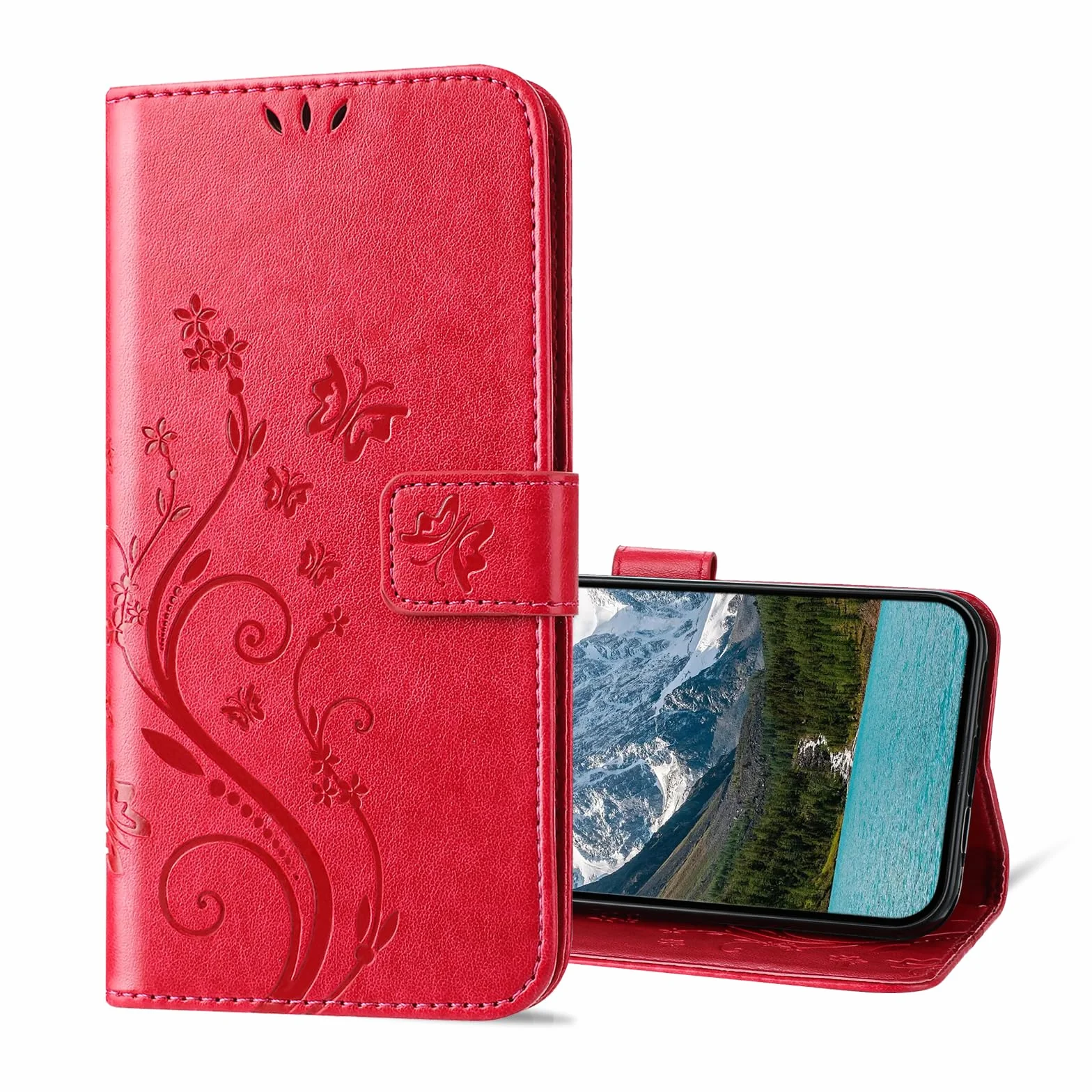 Etui Samsung Galaxy A54 5G, etui ochronne ze skóry PU z klapką, czerwone