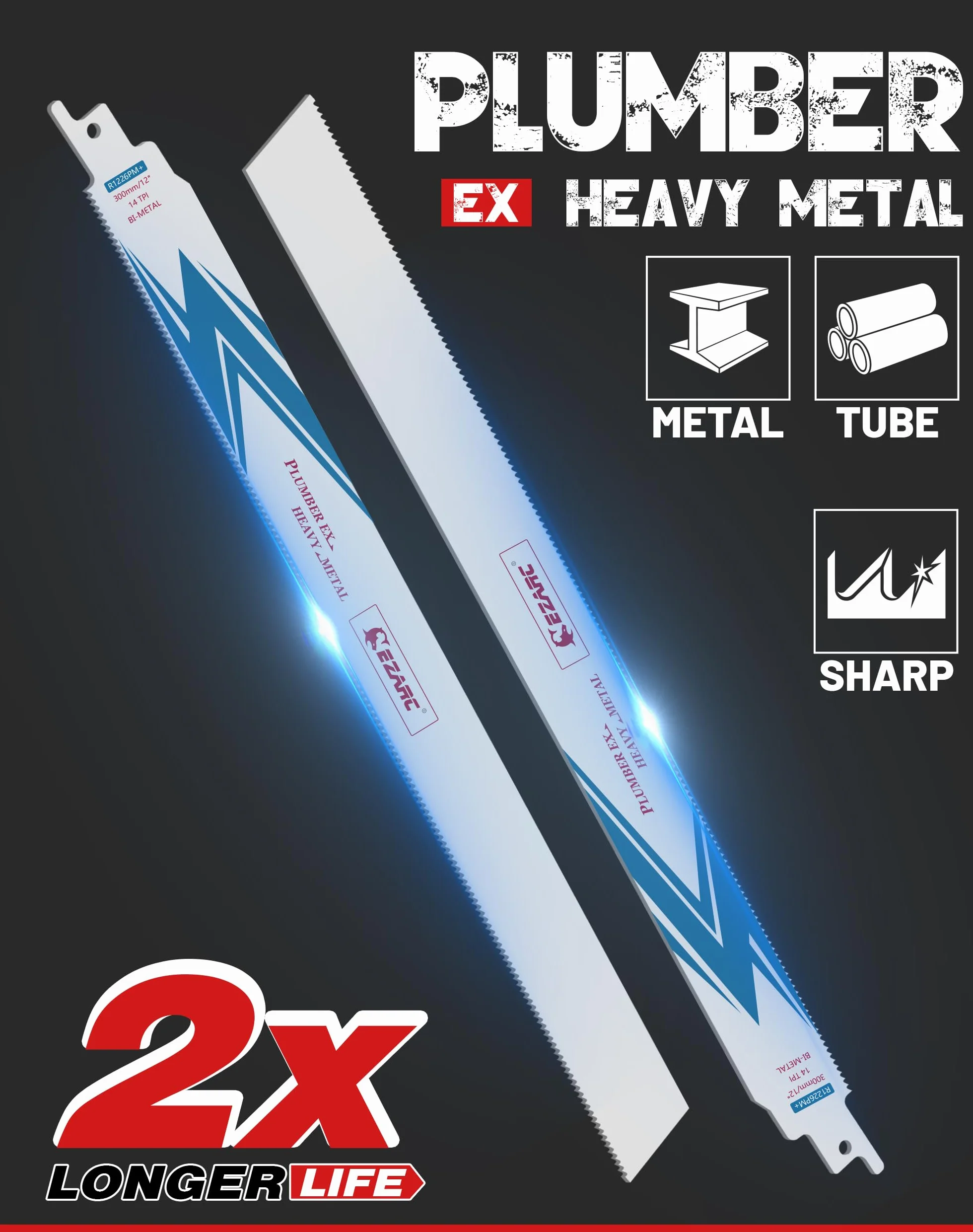EZARC Brzeszczoty do piły szablastej R1226PM+ nadają się do cięcia metali heavy 300 mm 14TPI 25-częściowy