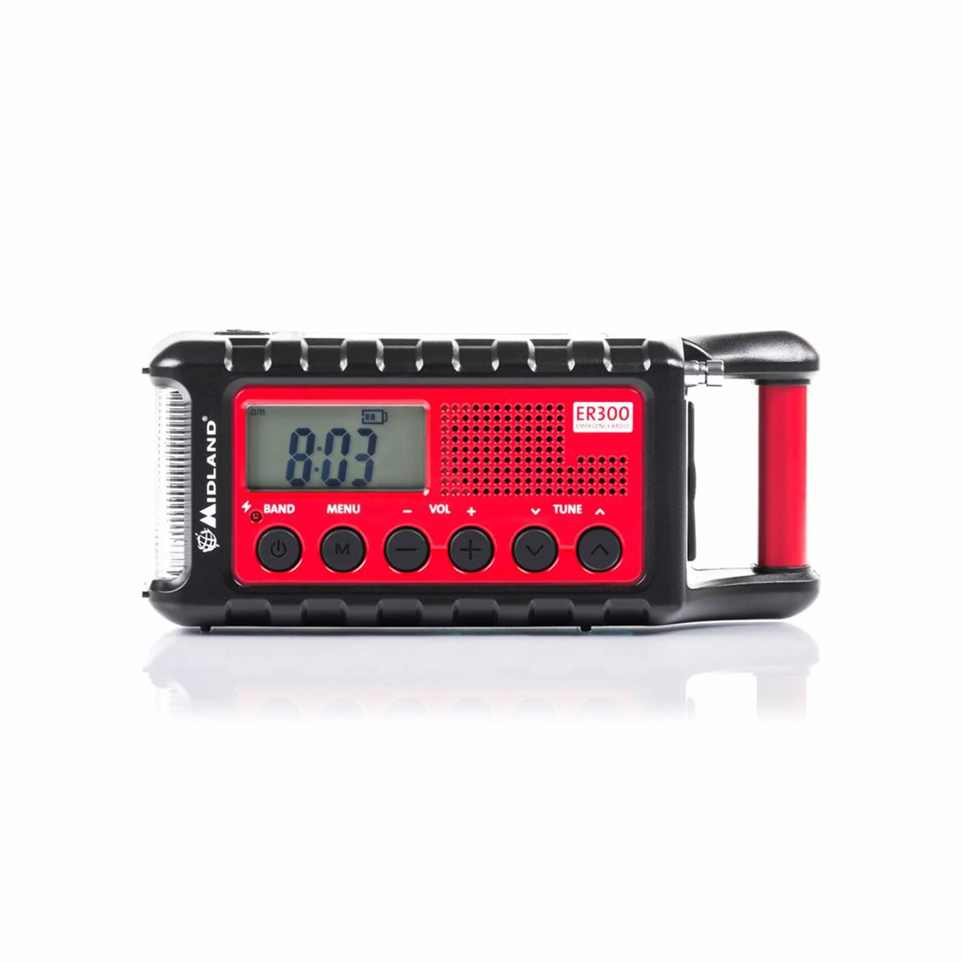 Midland C1173 ER300 Radio z Korbą, Czarny/Czerwony, 2000 mAh