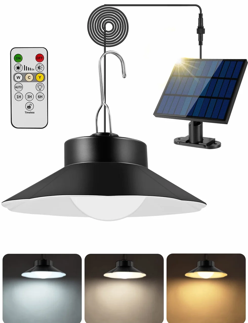 Sararoom lampy solarne do zawieszenia na zewnątrz, 3 kolory/4 tryby lampy wiszące solarne, wodoszczelność IP65, lampa wisząca solarna z pilotem zdalnego sterowania, programowaniem, czujnikiem