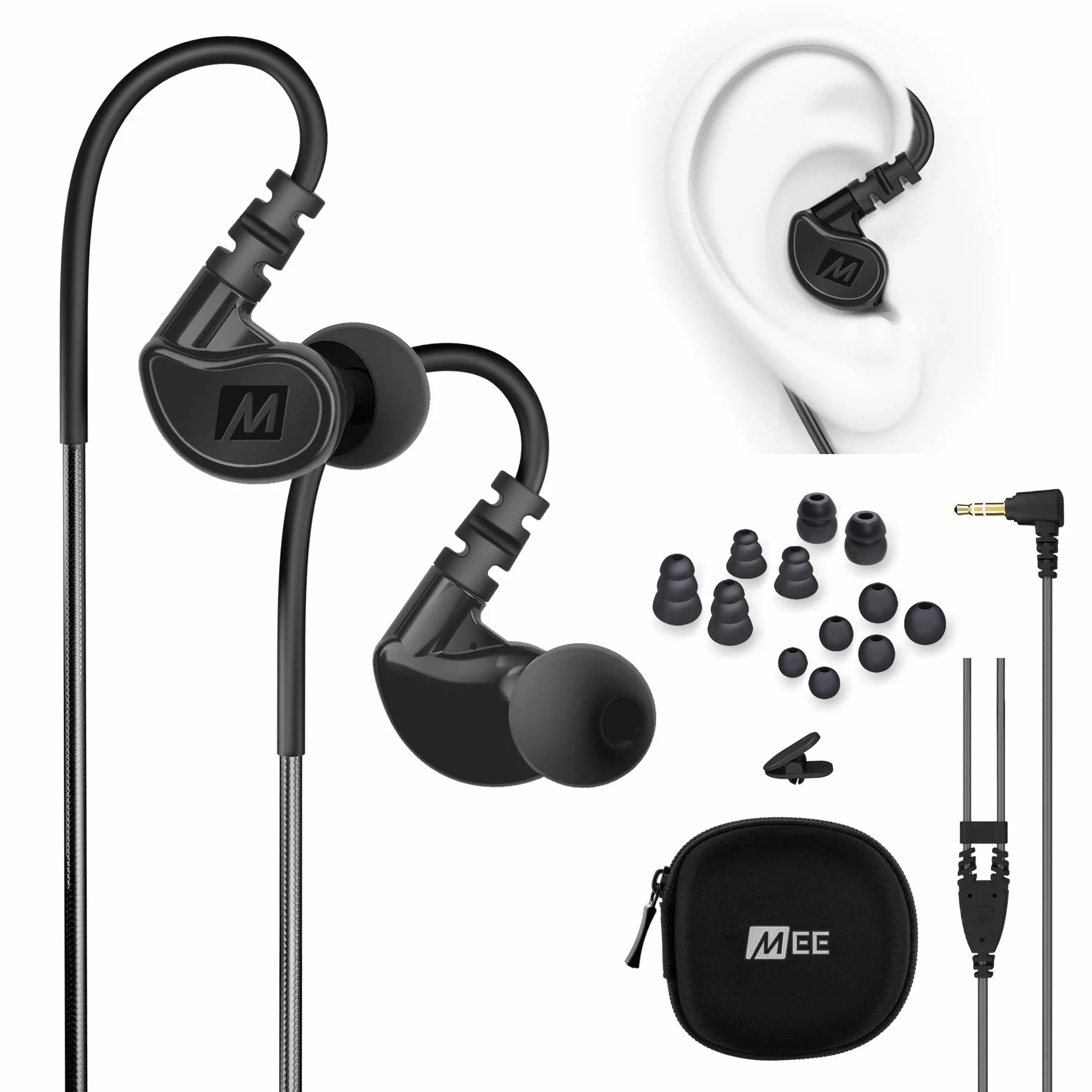 MEE audio M6 Sportowe słuchawki douszne przewodowe izolujące hałas odporne na pot wtyczka 3,5 mm
