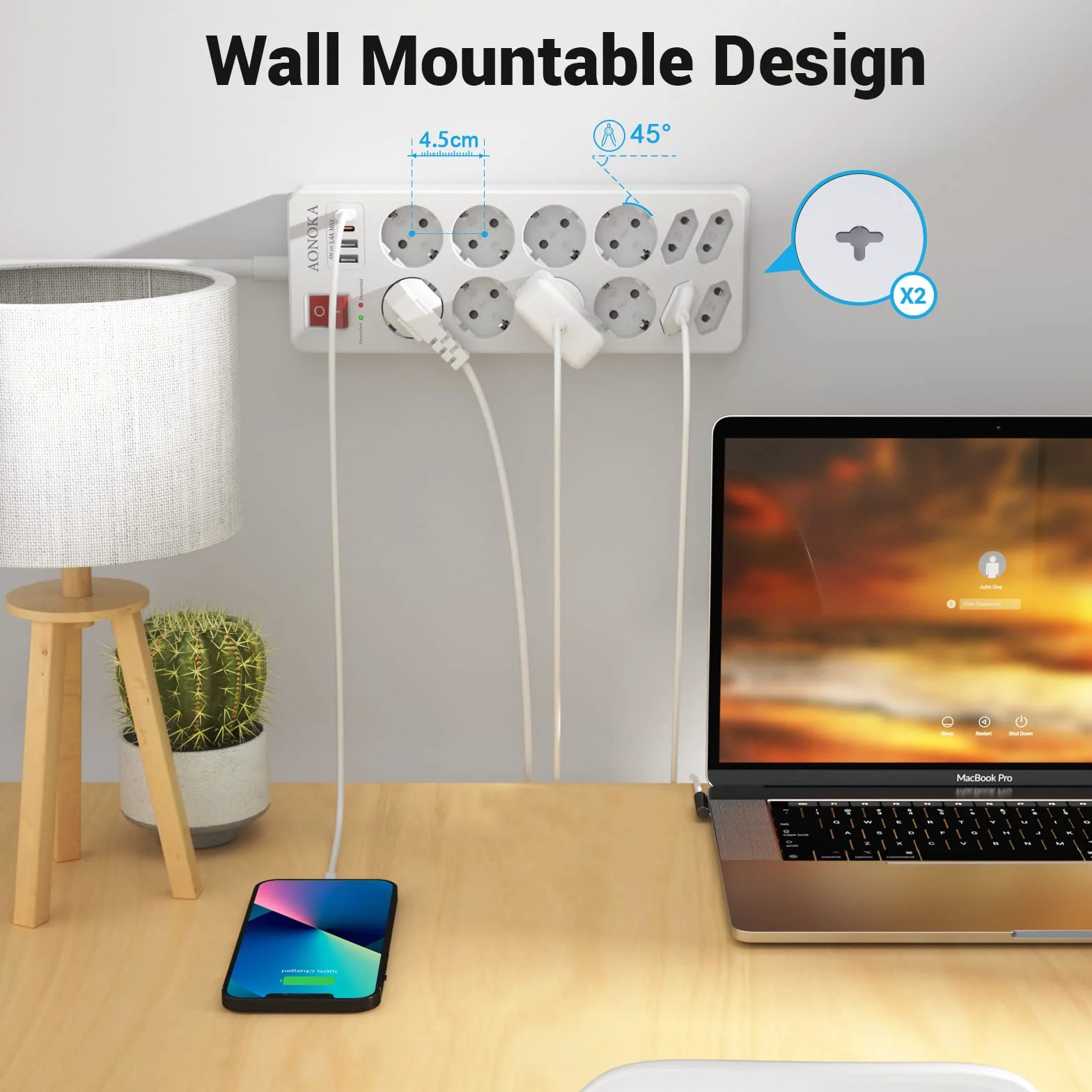 Listwa Zasilająca z USB C 12 Gniazd Przeciwprzepięciowa 1700 Dżuli 4 USB Wyłącznik 1,5M Biała