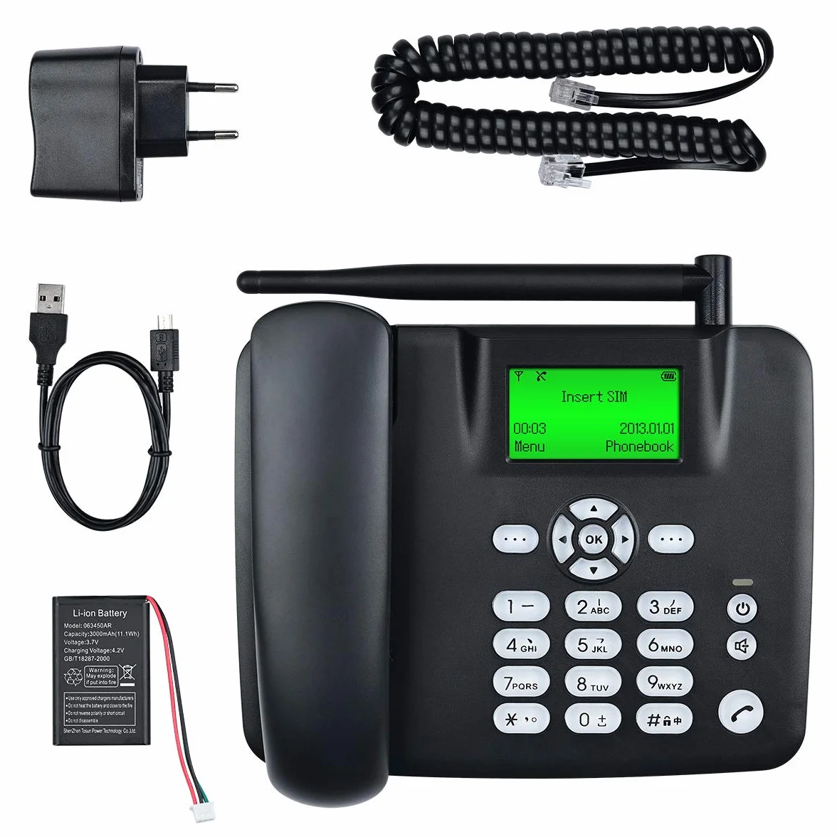 Lychee Telefon Biurkowy GSM Wolne Ręce SMS Duży Wyświetlacz Podświetlenie Radio Czarny