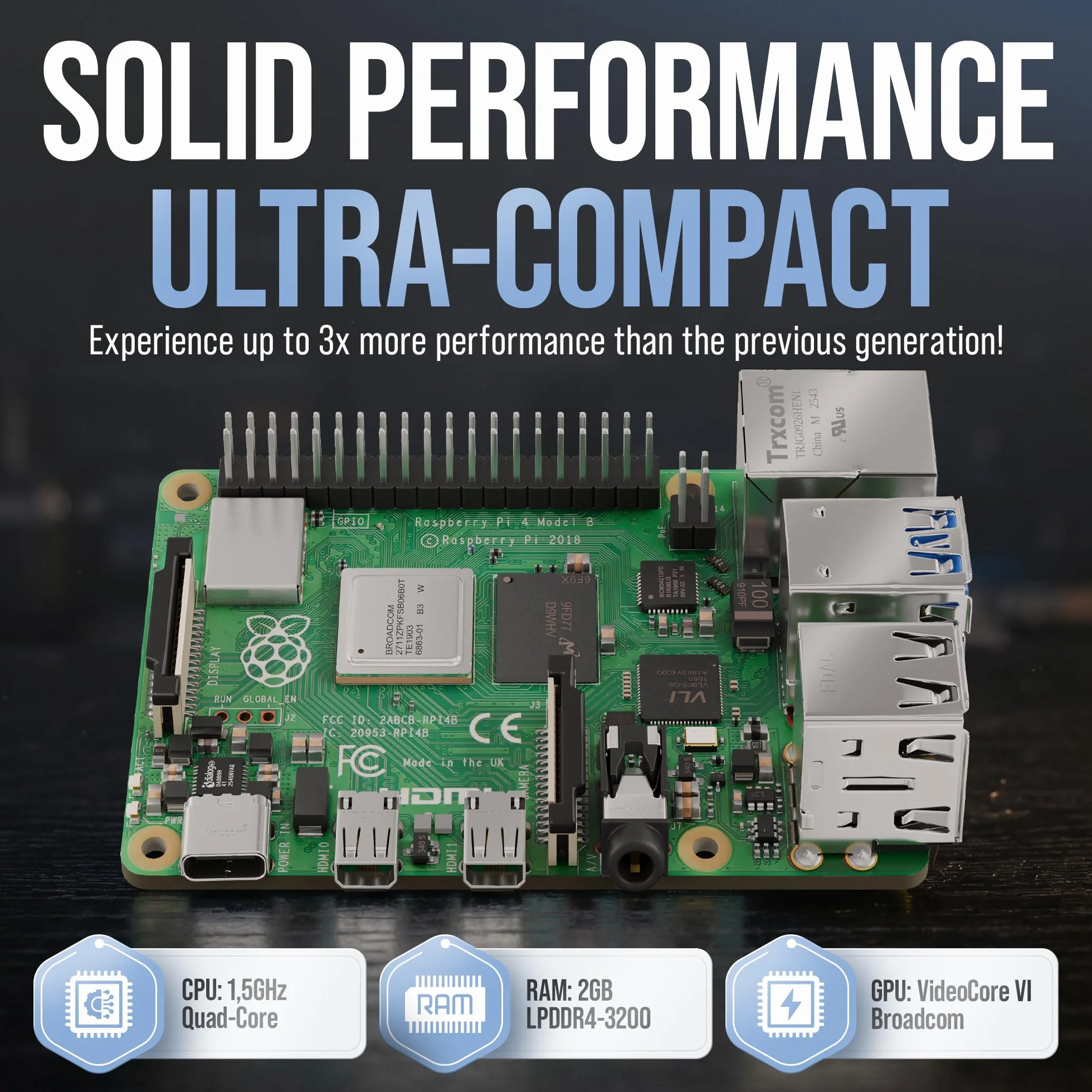 Raspberry Pi 4 2 GB Starter Kit Czarna edycja 64 GB Zasilacz 15 W Obudowa Micro HDMI 4K Radiatory