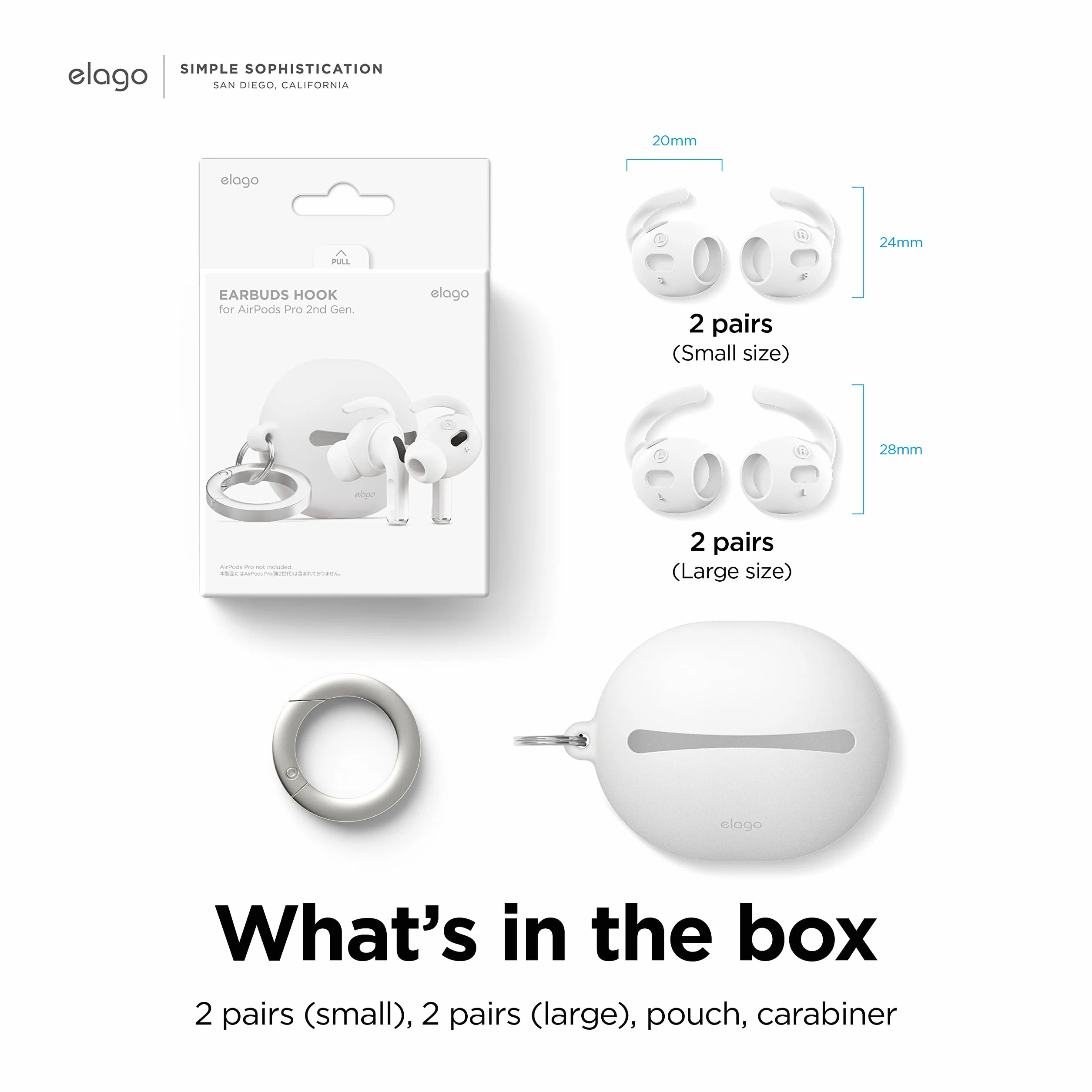 elago Pokrowce na słuchawki AirPods Pro 2, 4 pary, białe, silikonowe