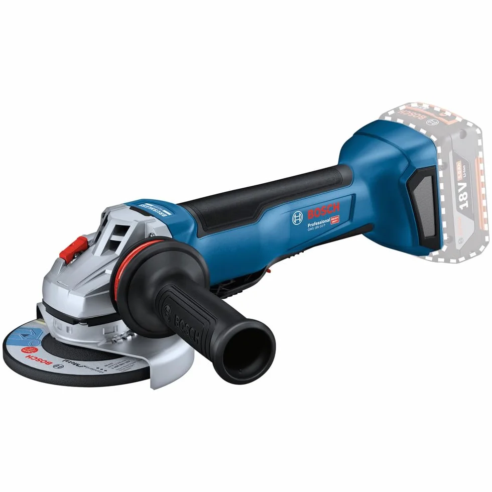 Bosch Professional system 18V: akumulatorowa szlifierka kątowa GWS 18V-10 P (silnik bezszczotkowy, wydajność szlifierki sieciowej 1 000 W, KickBack Control, PROtection switch, walizka L-BOXX)