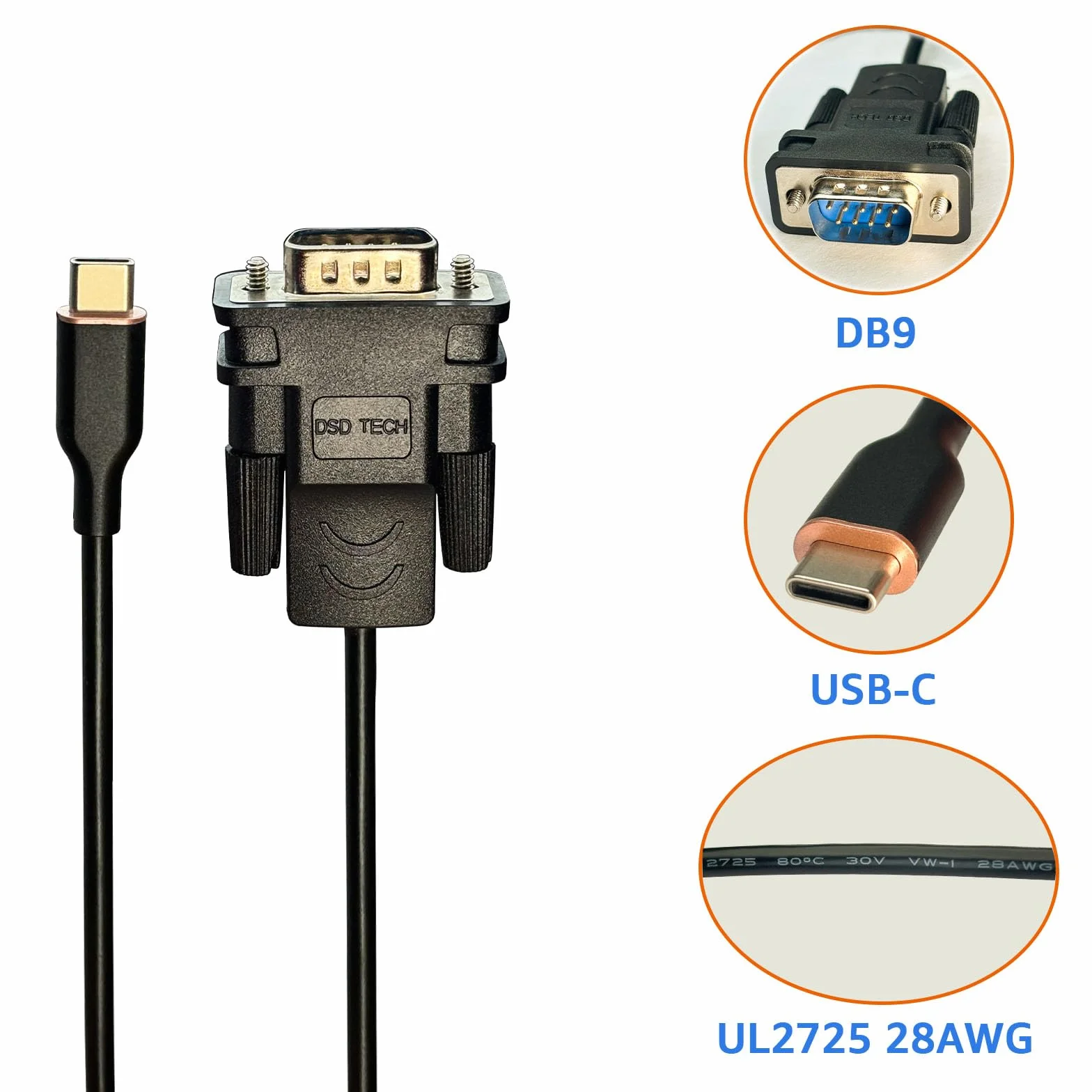 DSD TECH SH-RS232M Kabel szeregowy USB-C na RS232 DB9 z chipem FTDI do Windows Linux Mac