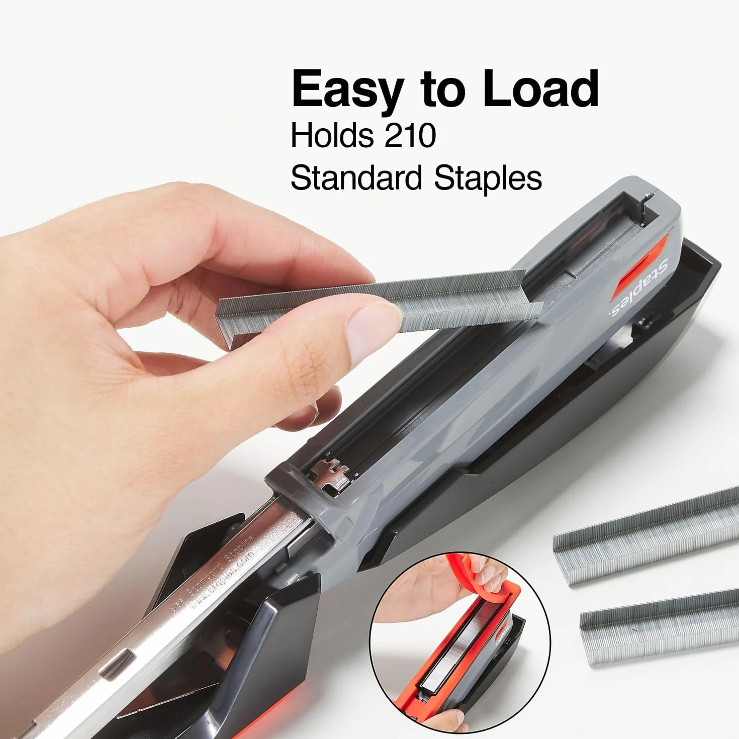 Staples 1798852 Zszywacz do pulpitu jednym dotknięciem, pełna pojemność, szary/czarny/czerwony (44425)