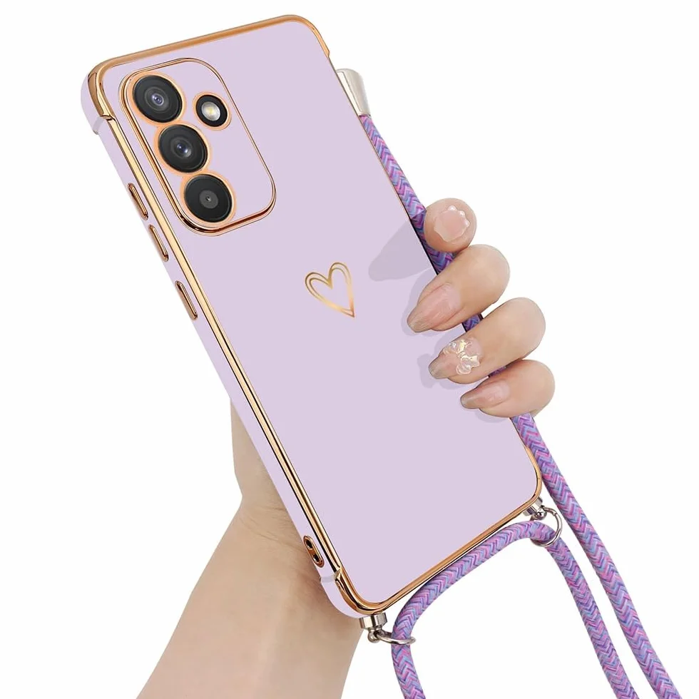Micoden Etui Samsung Galaxy S26 z paskiem, ochrona aparatu, motyw serca, galwanizowany, cienki silikon TPU