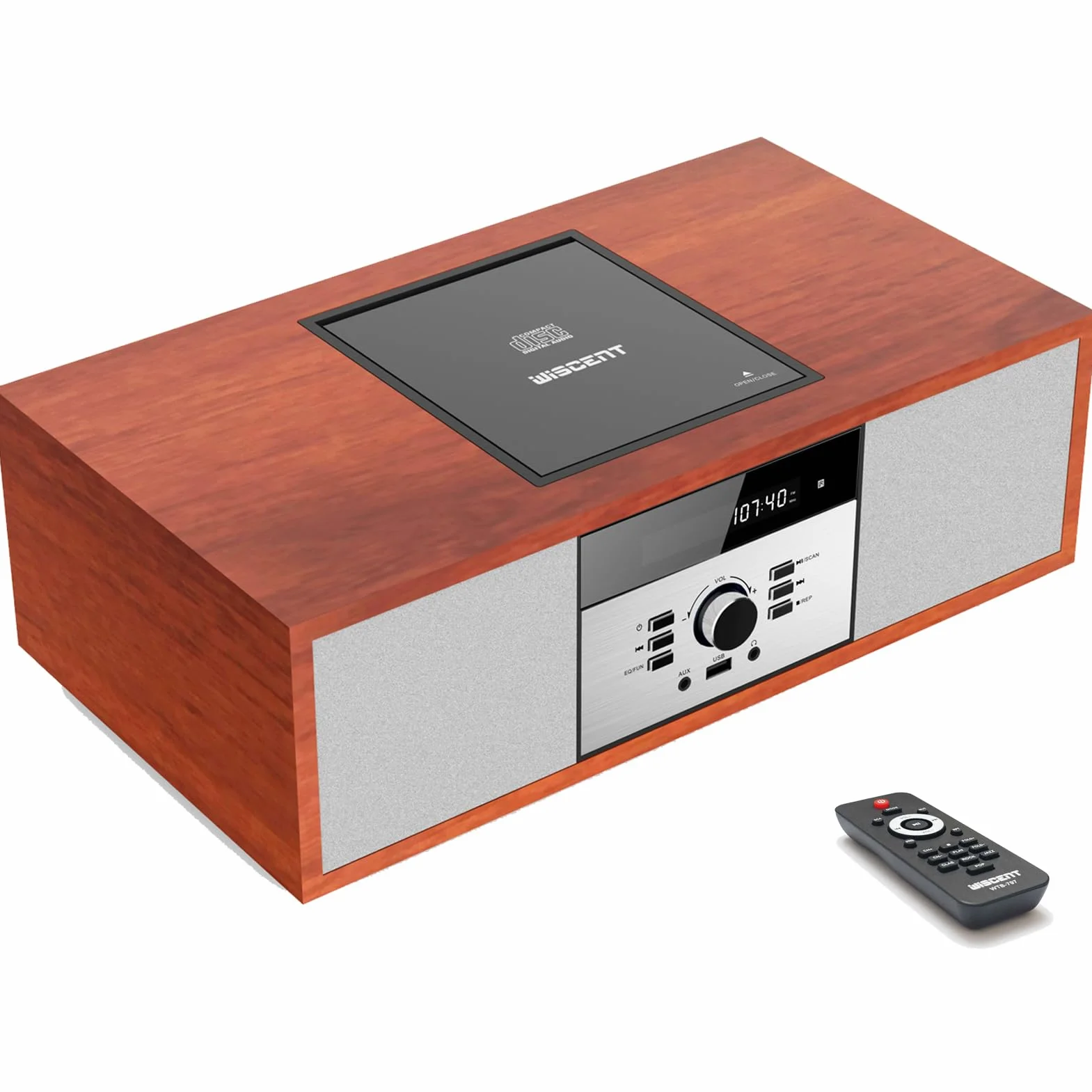 WISCENT Vintage Micro HiFi System Odtwarzacz CD Bluetooth Radio FM USB Aux-in