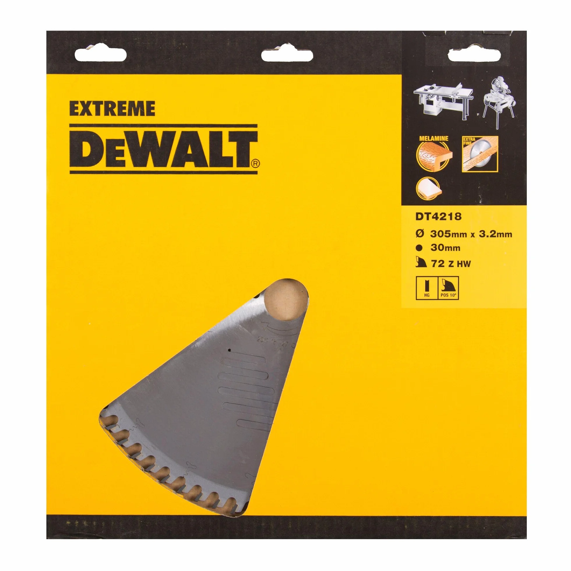 DeWalt brzeszczot do piły tarczowej Extreme (305/30 mm, 72HZ, do bardzo drobnych cięć, do materiałów drewnopochodnych pokrytych tworzywem sztucznym do pił stacjonarnych) DT4218