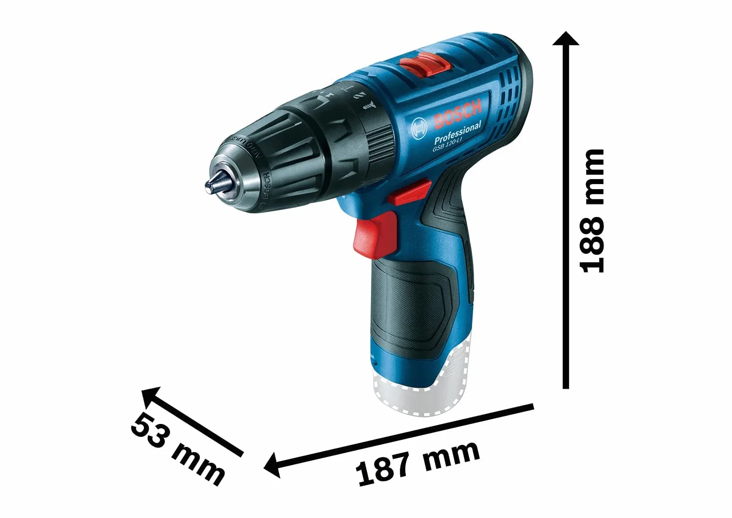 Bosch Professional system 12V: akumulatorowa wiertarko-wkrętarka udarowa GSB 120-LI (2 akumulatory GBA 12V 2.0Ah, ładowarka GAL 1210 CV, 23-częściowy zestaw wierteł i końcówek, walizka)