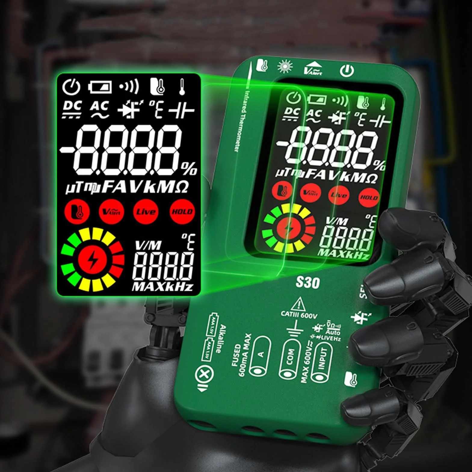 Cyfrowy multimetr wielofunkcyjny termometr na podczerwień analizator obwodu HD kolorowy wyświetlacz LCD do warsztatu samochodowego, naprawa domu, elektroniczna elektrotechnika, materiał ABS