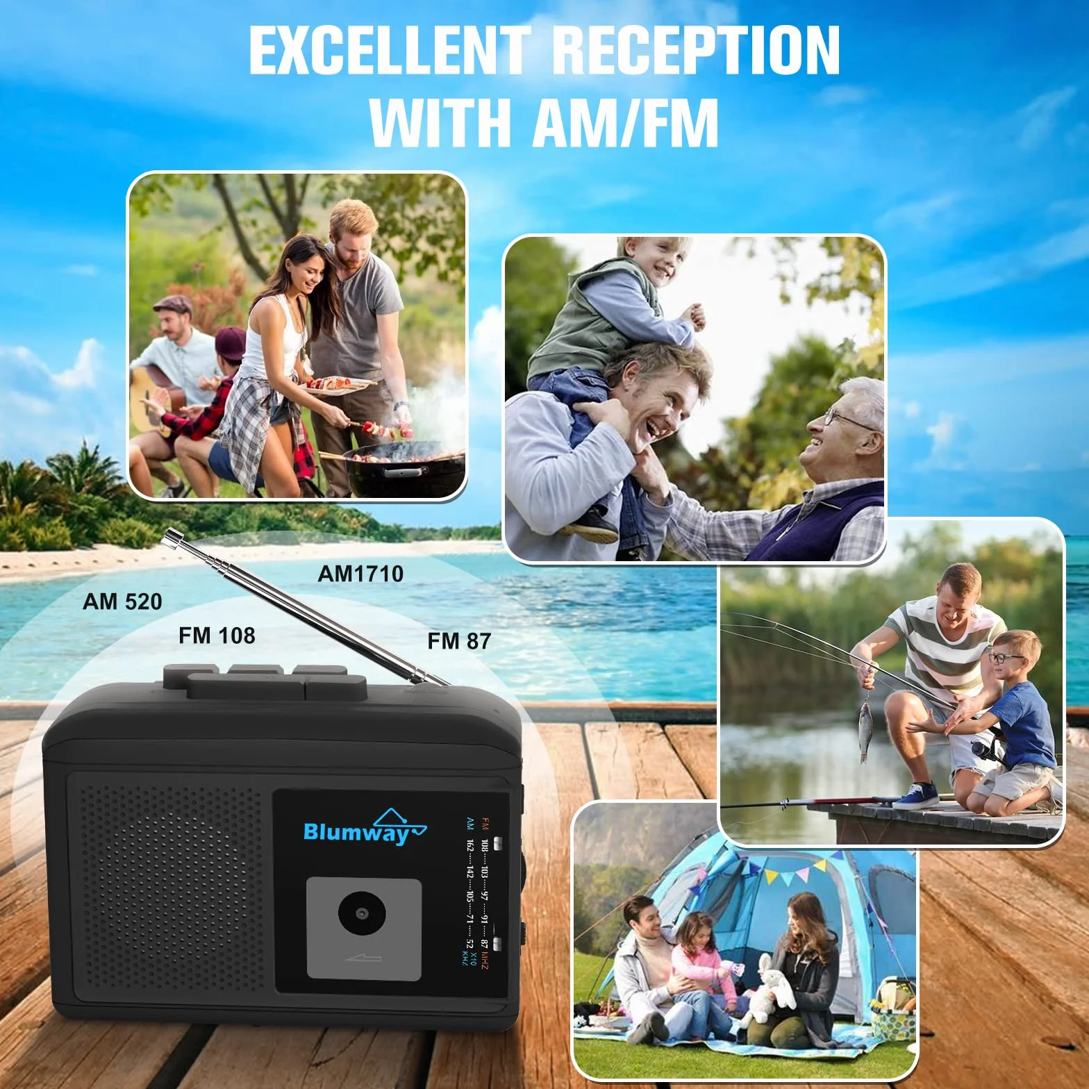 BlumWay Bluetooth przenośny odtwarzacz kasetowy retro AM/FM stereo z głośnikiem