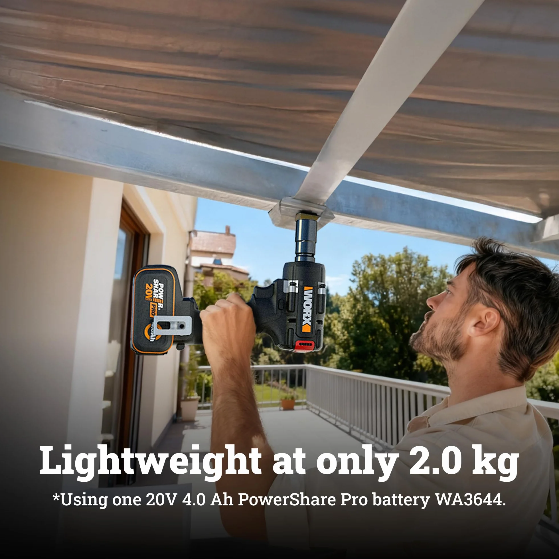 WORX WX273.9 akumulatorowa wkrętarka udarowa 20 V, moment obrotowy 600 Nm, silnik bezszczotkowy, 3 poziomy prędkości, Reverse Auto Stop, światło LED, kompatybilna z PowerShare (bez akumulatora i