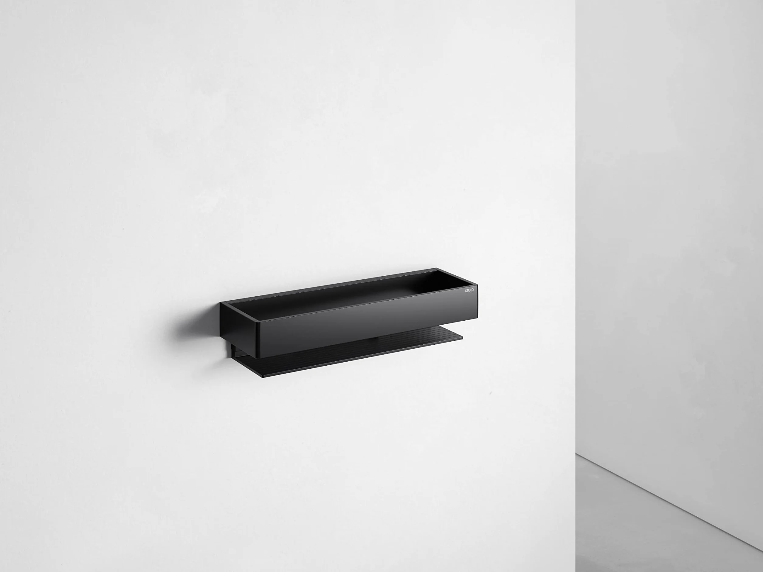 KEUCO EDITION 11 Koszyk prysznicowy 30 cm, czarne matowe aluminium, Made in Germany, zdejmowany, ze śrubami i kołkami, Półka prysznicowa do wiercenia