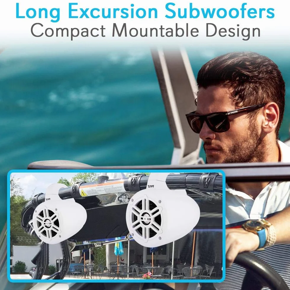 Pyle PLMRWB45W Waterproof Marine Wakeboard Tower Speakers 4 Inch Dual Subwoofer 300W Boat Audio System