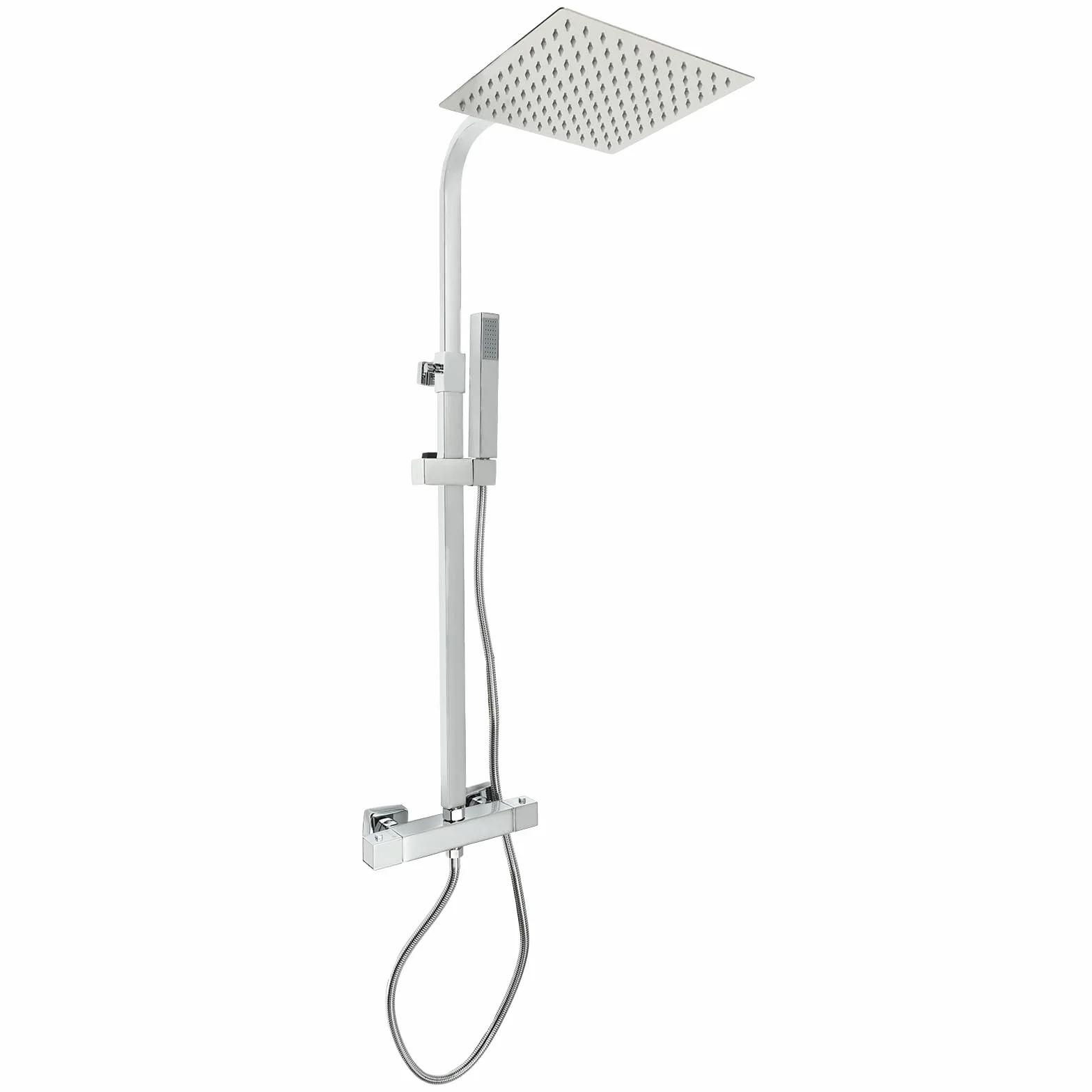 Silbrig system prysznicowy z termostatem, deszczownica z armaturą, zestaw prysznicowy kwadratowy z obracanym o 360° strumieniem górnym, do domów, hoteli, mieszkań