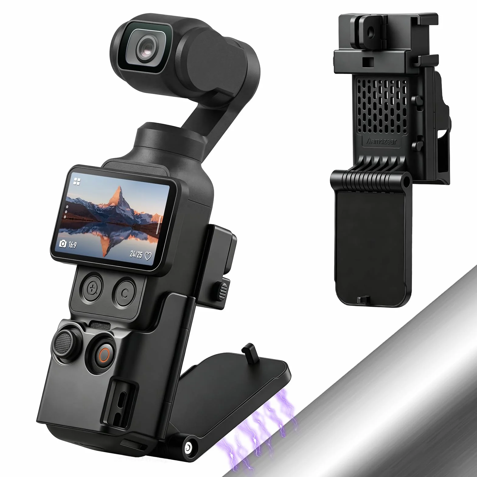 AMAZEAR Magnetyczny Uchwyt Montażowy dla DJI Osmo Pocket 4/3, Adapter Rozszerzający, Uchwyt z Przyssawką, 180° Regulowany, Czarny