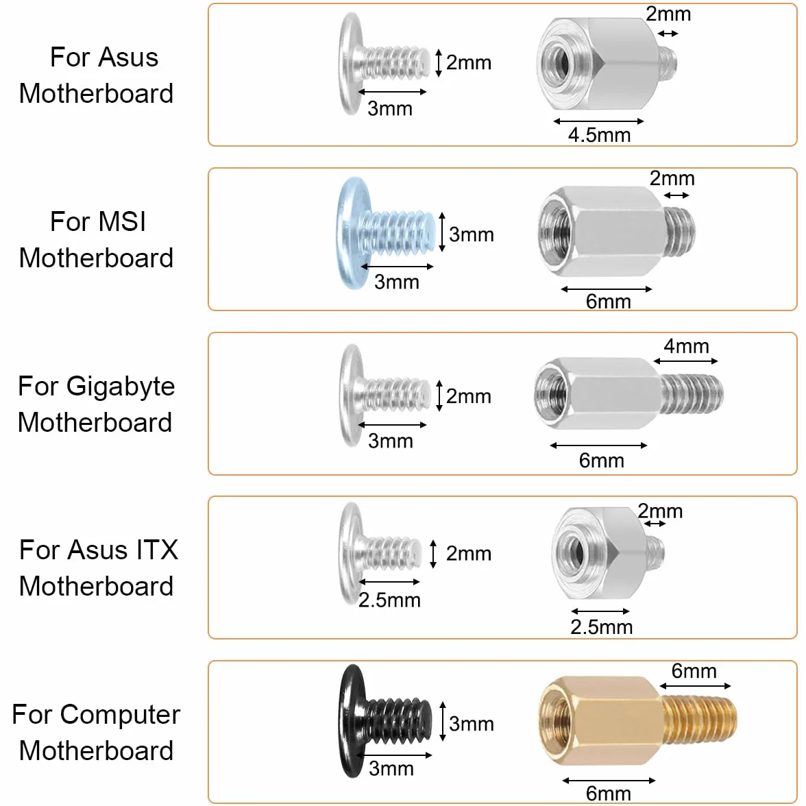 Zestaw śrub montażowych PCIe NVMe M.2 SSD do płyty głównej Asus, Gigabyte, ASRock, MSI z 6 sztukami pralek i śrubokrętem, 30 sztuk