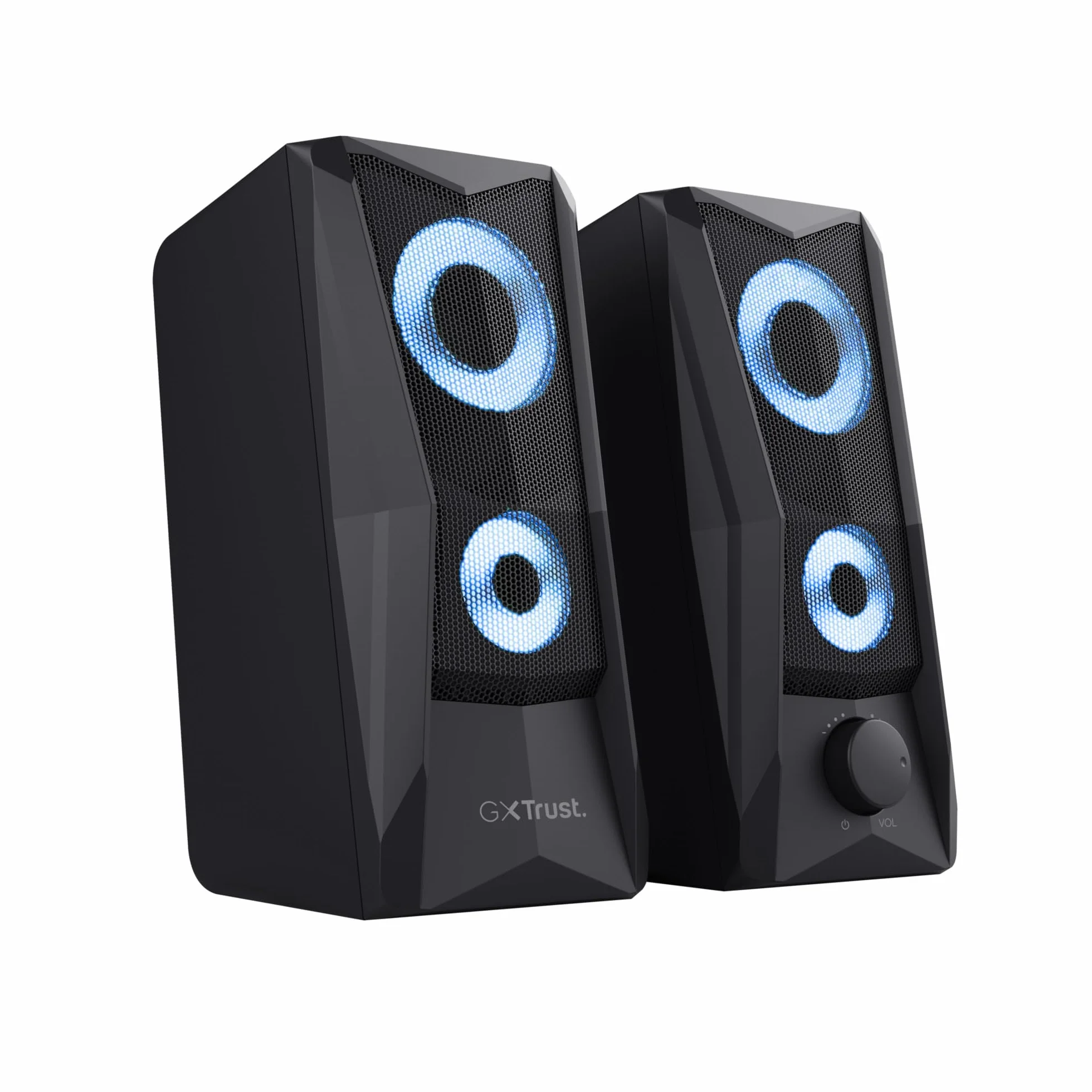 Trust Gaming GXT 606B Javv 2.0 PC głośnik z oświetleniem RGB LED, 12 W (6 W RMS), zasilanie USB, kompaktowe głośniki PC, zestaw głośników, głośniki gamingowe do komputera i laptopa – czarny