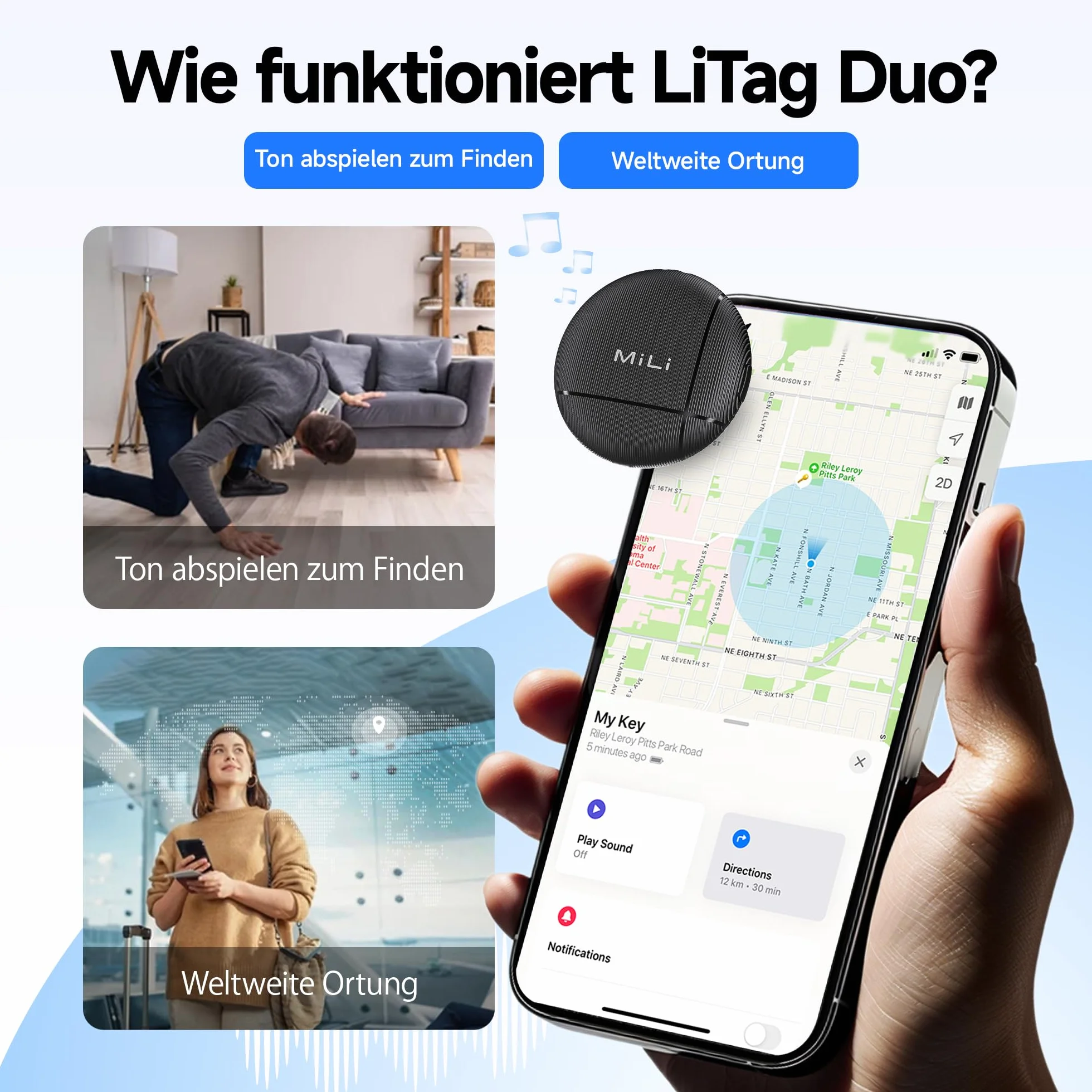 MiLi LiTag Duo Lokalizator Bluetooth 4 Pack Kompatybilny z Apple Android Wymienna Bateria