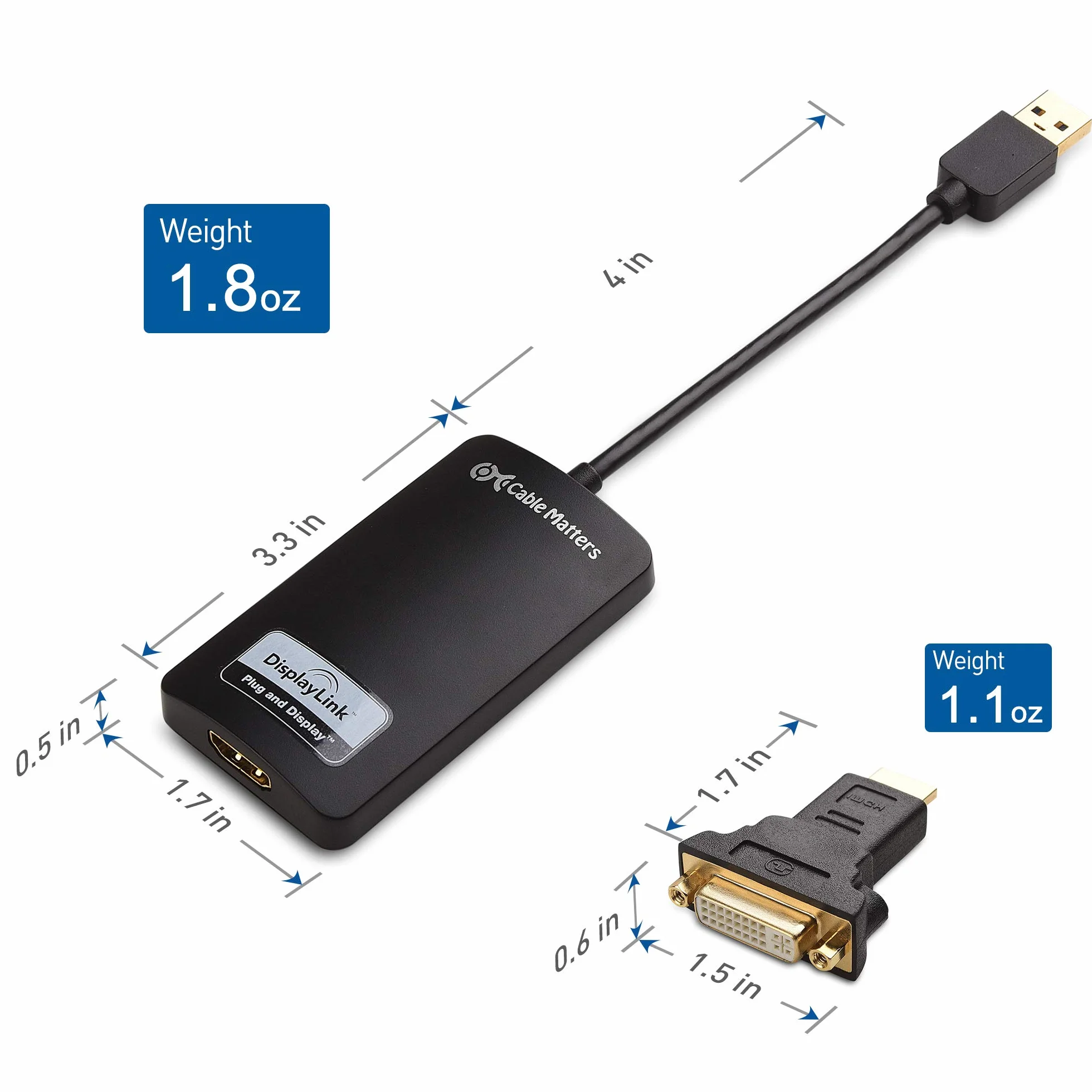 Cable Matters SuperSpeed ​​Adapter USB 3.0 do HDMI (adapter USB do HDMI) dla Windows do 1440p w kolorze czarnym