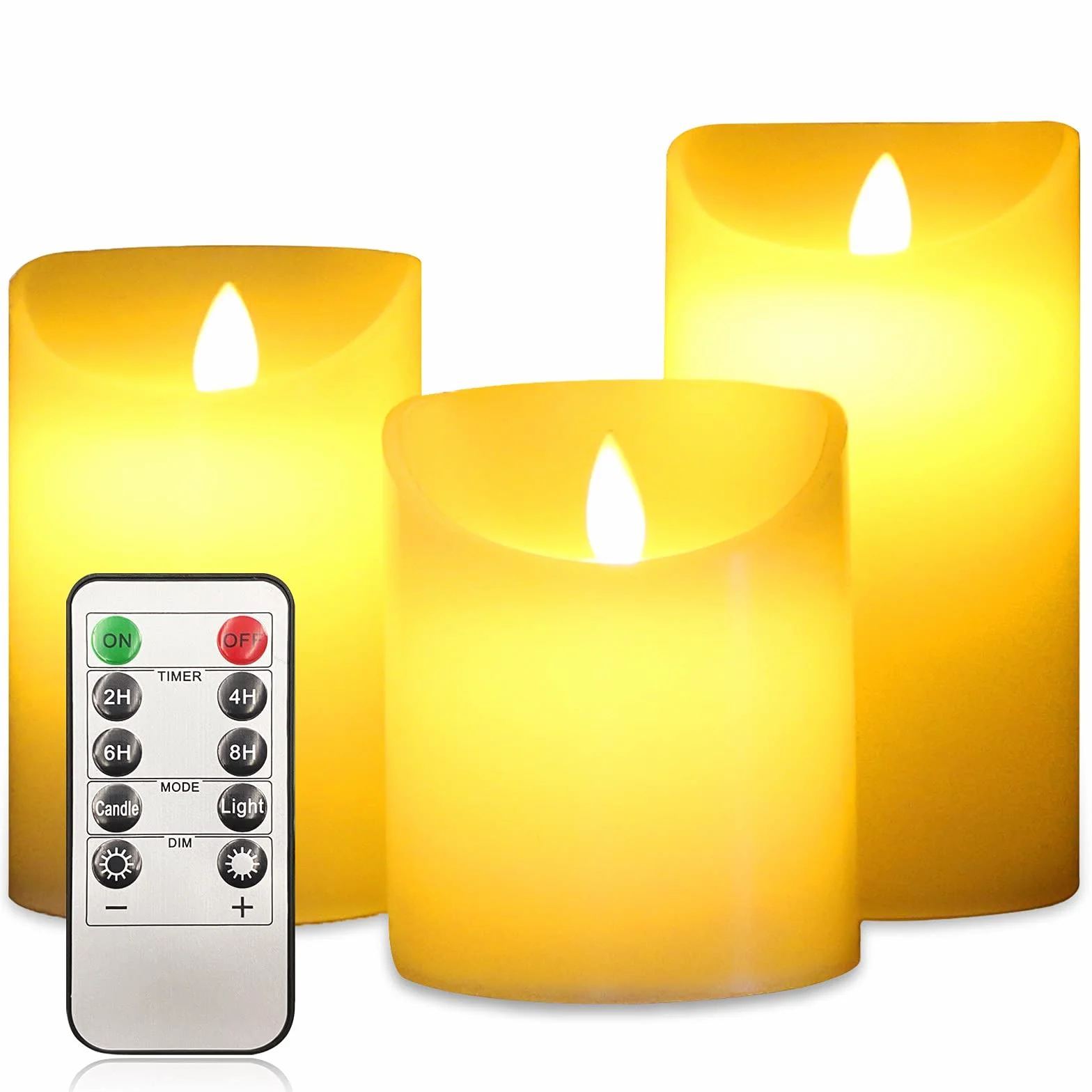 Świece LED, bezpłomieniowe świece, elektryczne świece z migoczącym światłem, zestaw 3 szt, świece z prawdziwego wosku, płomienie LED, pilot zdalnego sterowania z 24-godzinnym timerem