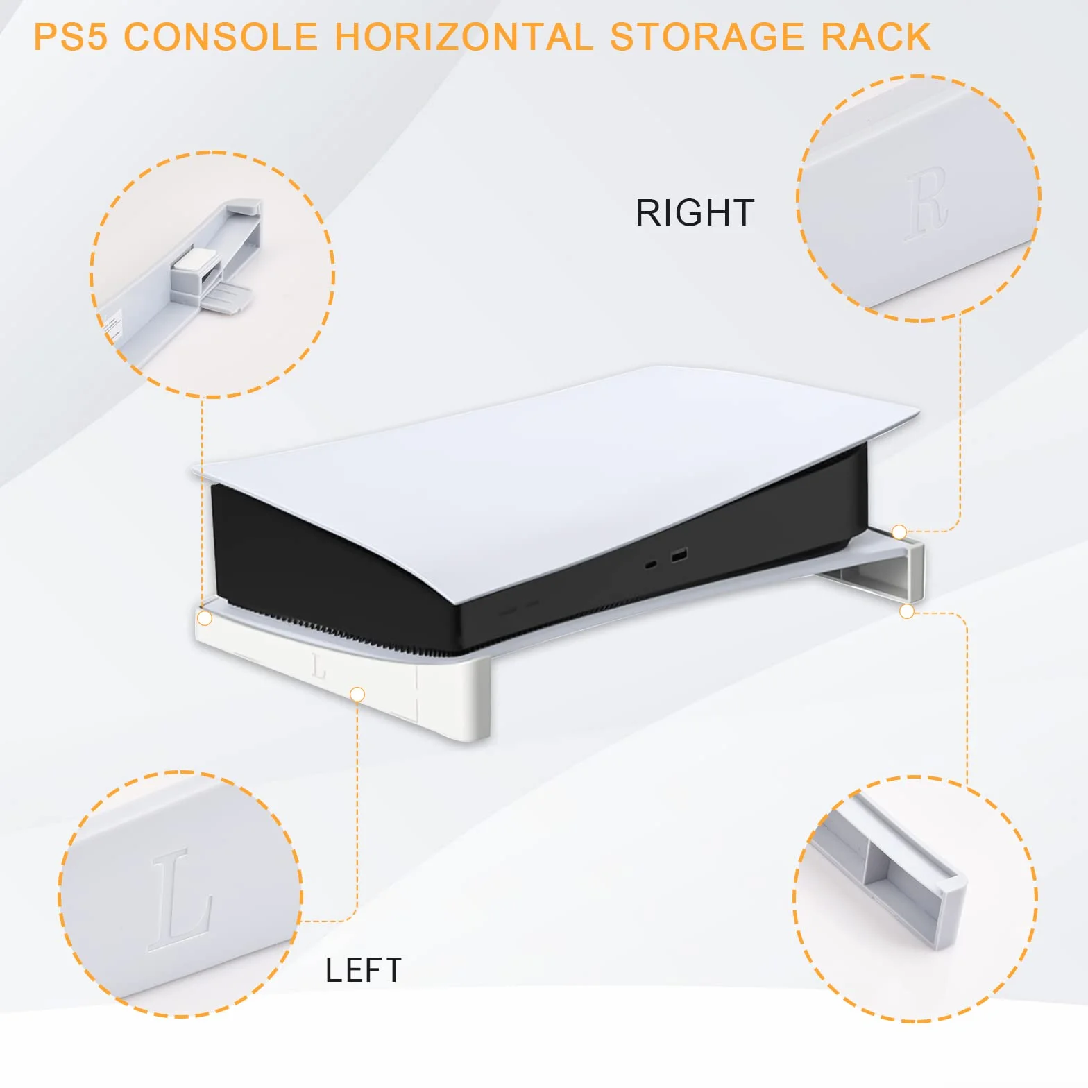 Poziomy stojak do PS5, kompatybilny z Playstation 5 Disc & Digital Edition, biały