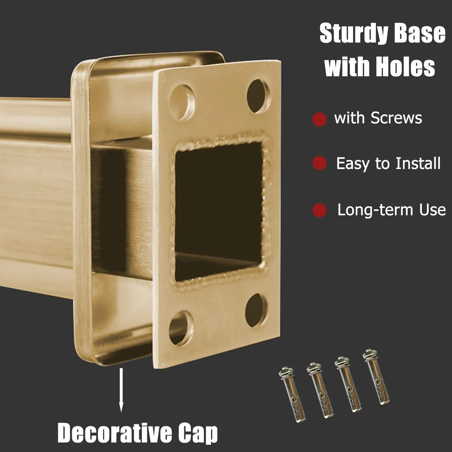 Złoty słupek końcowy do szklanej balustrady 80/80 cm - trwałe podparcie do paneli metalowych/drewna/szkła hartowanego (8-12 mm) - idealny na balkon i schody