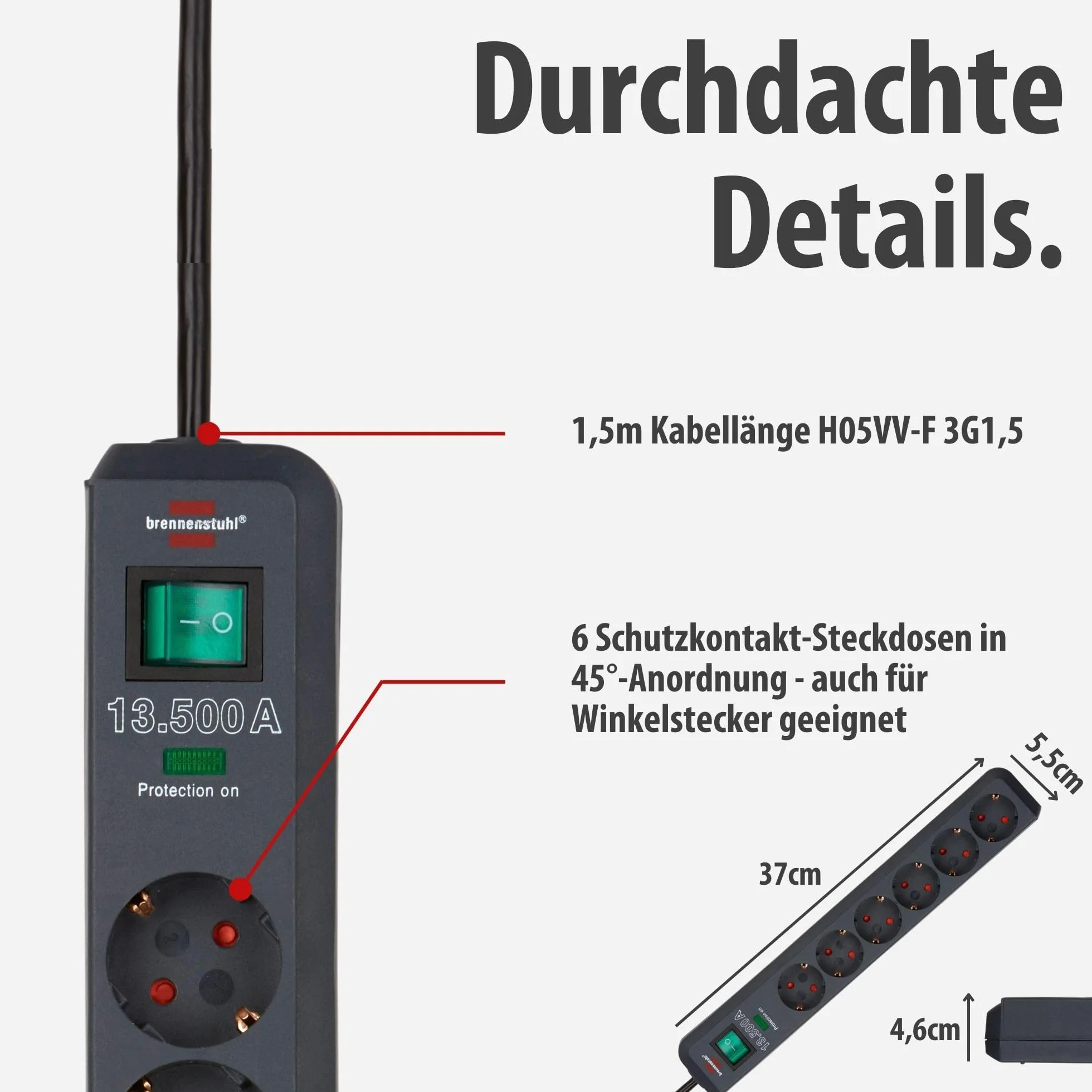 Brennenstuhl Przedłużacz Sieciowy 230 V 6 Gniazdek 1.5 m Antracytowy