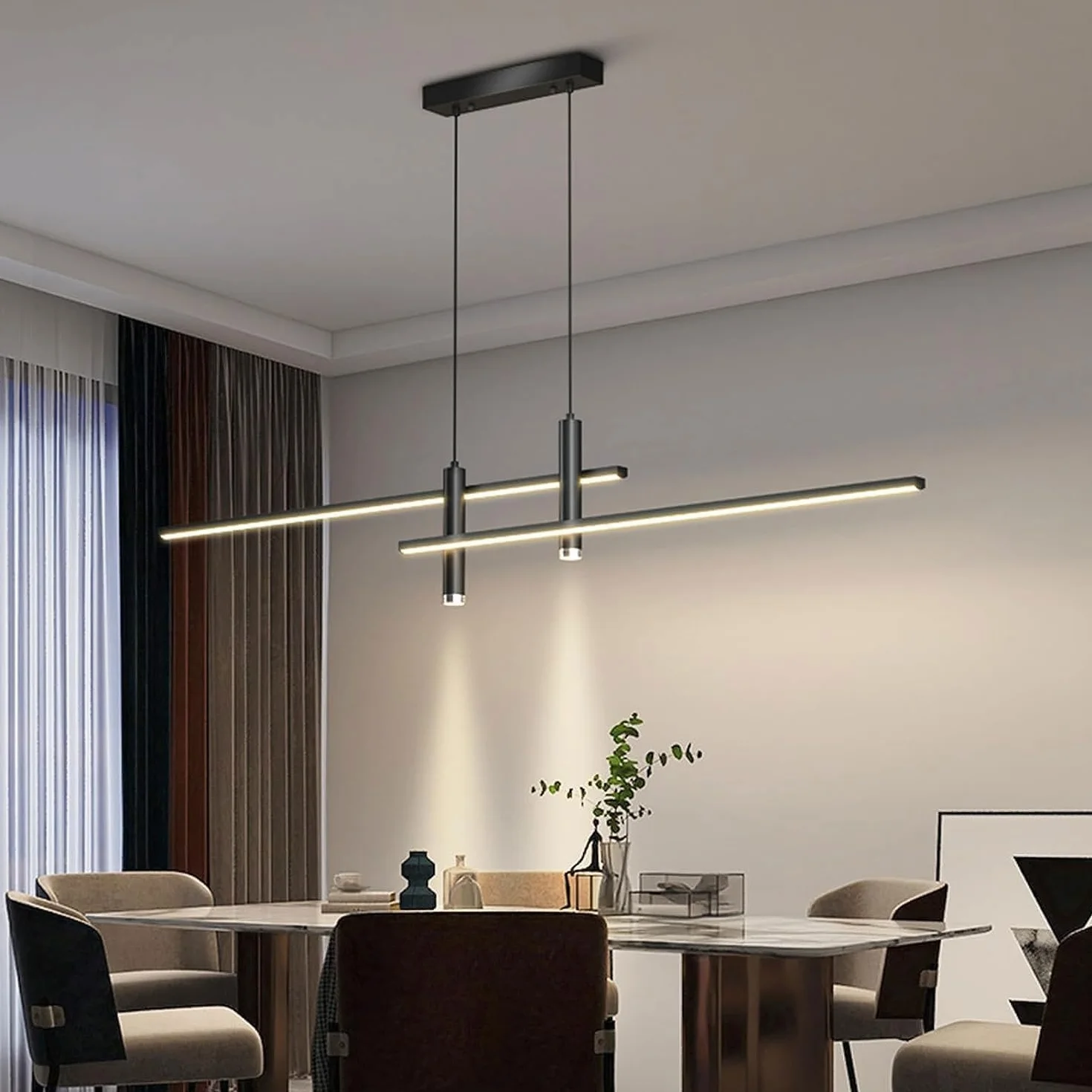 Nowoczesna lampa wisząca LED do jadalni, salonu, z pilotem zdalnego sterowania, ściemniana, do restauracji, kuchni, baru, jadalni (kolor: czarny, rozmiar: 90c
