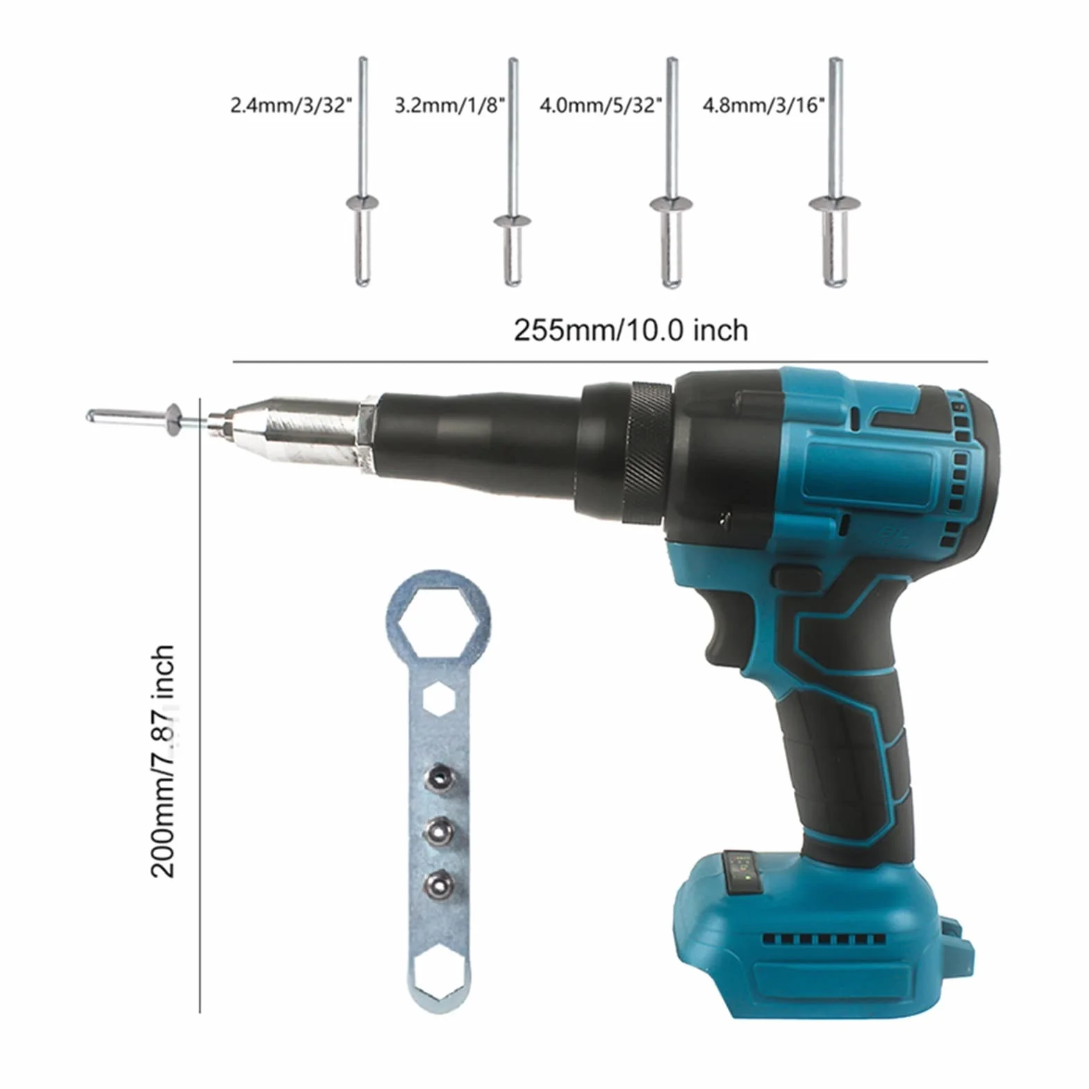 Bezprzewodowy elektryczny pistolet do nitowania elektronarzędzia domowe śrubokręt 2.4-4.8mm z diodą LED do akumulatora 18V (brak w zestawie)