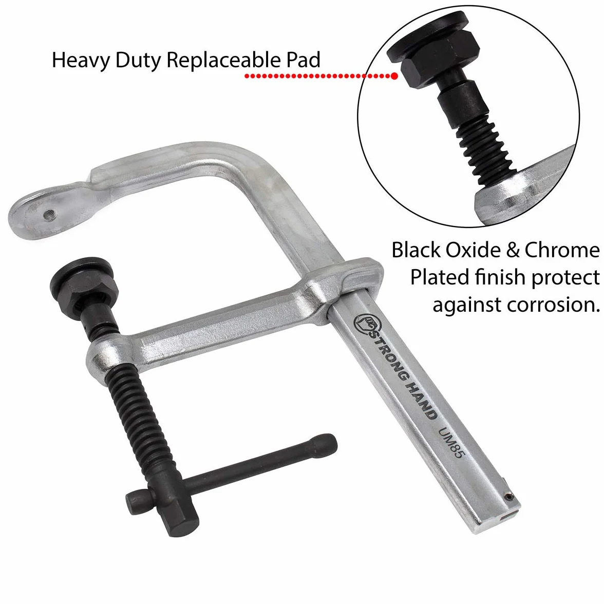 Strong Hand Tools, System zaciskowy 4 w 1, zacisk prętowy o regularnym obciążeniu, pojemność 38,5 mm, ciśnienie zaciskowe: 1,1 kg, głębokość gardła: 5-1/2″, UM125-C3