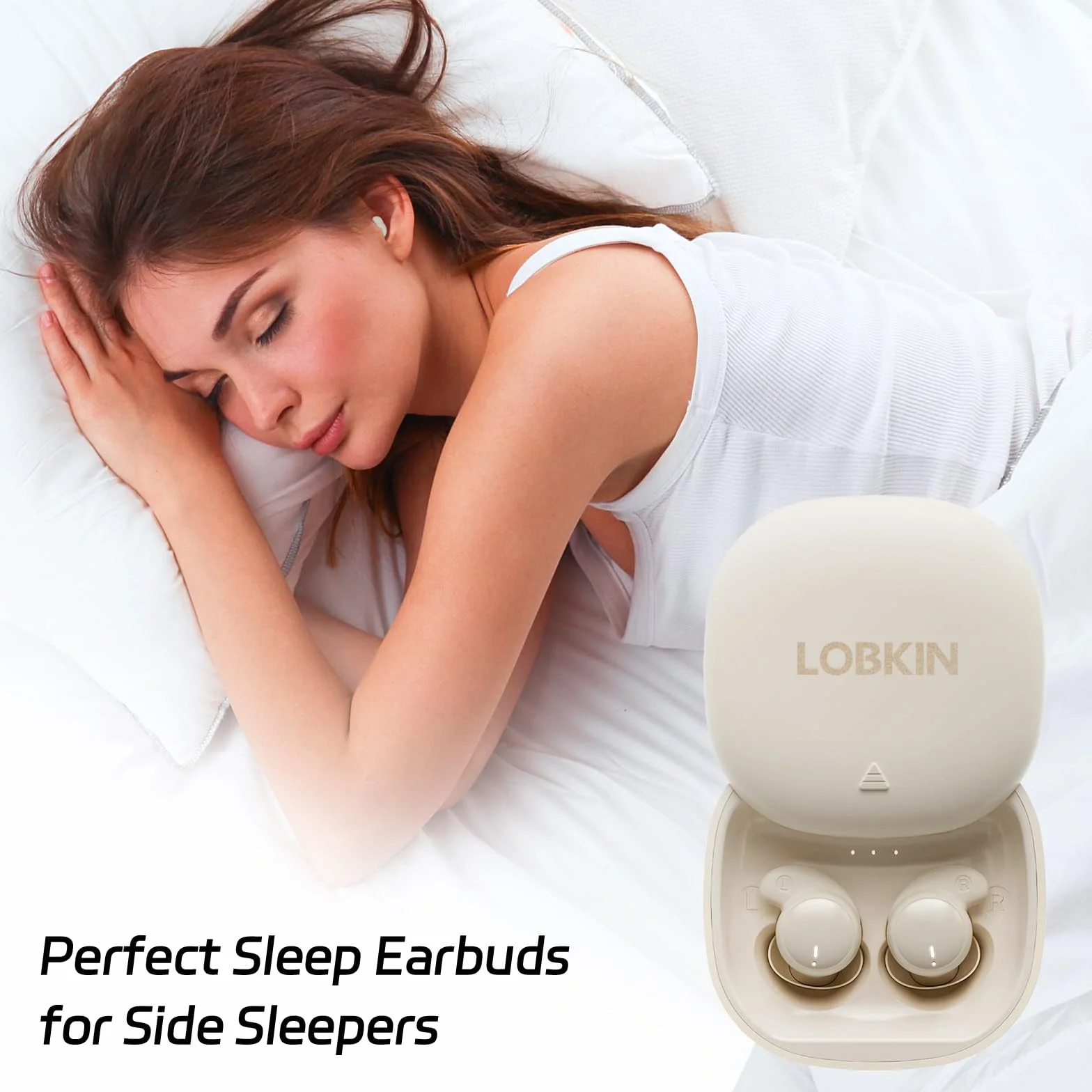LOBKIN Słuchawki Douszne Side Sleeper Bluetooth 6.0, Miniaturowe Słuchawki z Redukcją Szumów do Spania, Wodoodporne i Niewidoczne IPX6, Idealne do Spania, Uprawiania Sportu, Jogi i Podróży