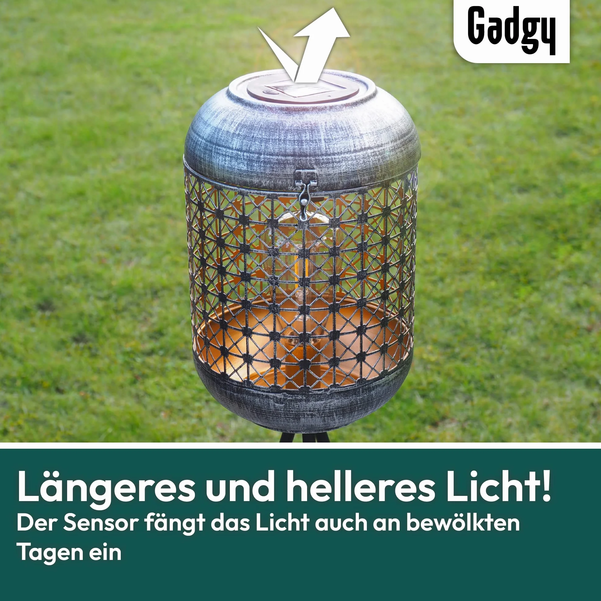 Gadgy Zewnętrzna Lampa Stojąca LED Solarna – Wodoodporna Lampa Trójnóg do Ogrodu, Balkonu i Tarasu – Zrównoważone Oświetlenie LED na Zewnątrz
