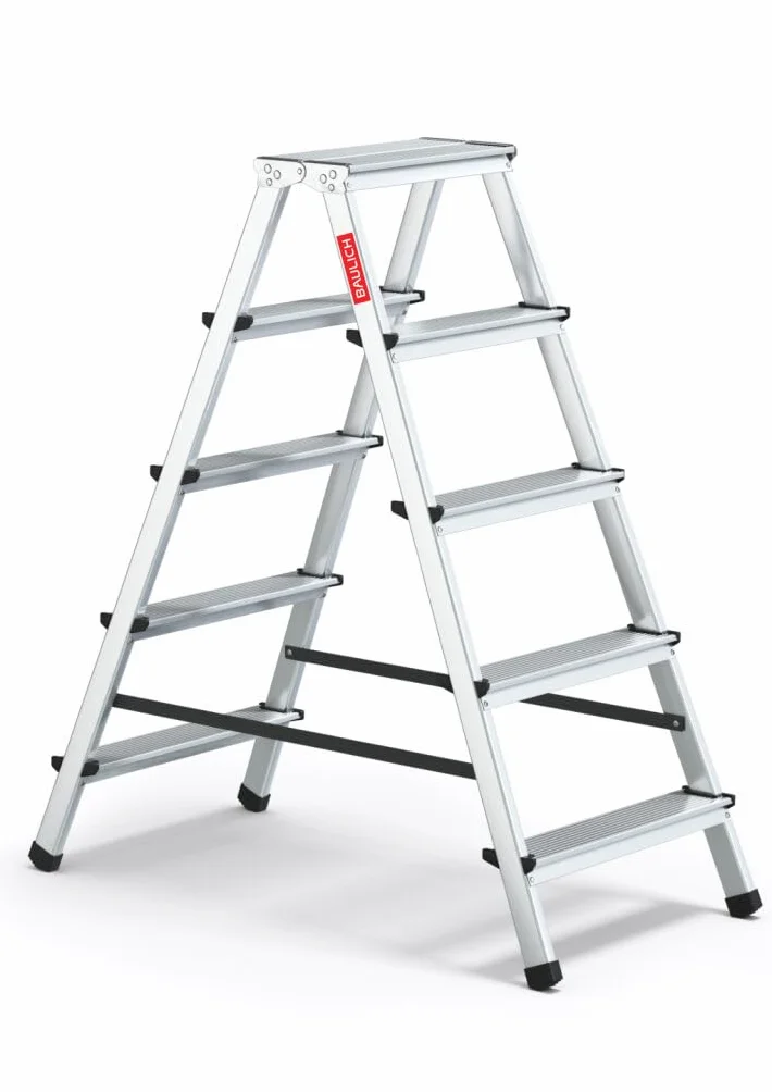 Drabina aluminiowa - Drabina 5-stopniowa - Drabina domowa - Dwustronna do domu, warsztatu i ogrodu – Wodoodporna, stabilna, antypoślizgowe nóżki – Nośność 120 kg,