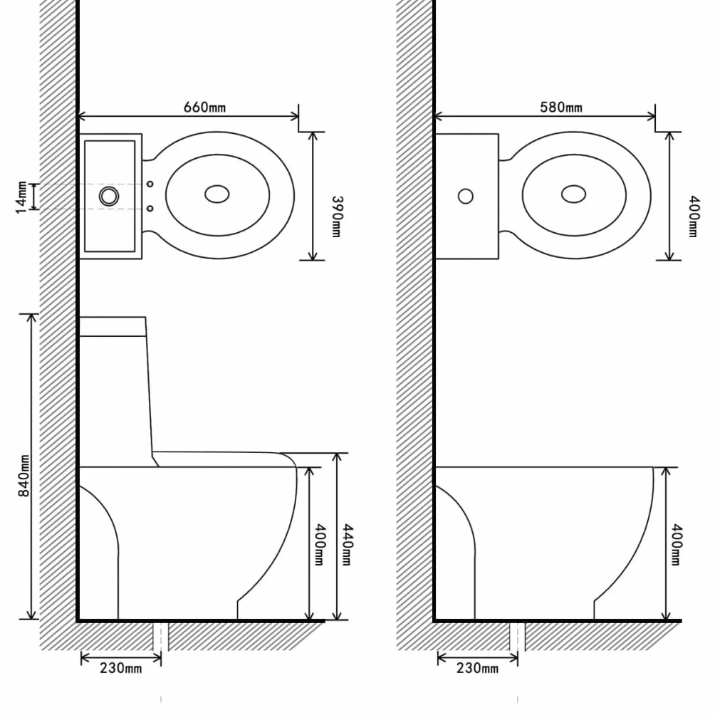 Ceramiczny zestaw bidetów do WC w kolorze czarnym, wolnoopadający, podwójne spłukiwanie 3/6 l, konstrukcja stojąca bez krawędzi, łatwa w pielęgnacji, idealny do łazienki i WC dla gości