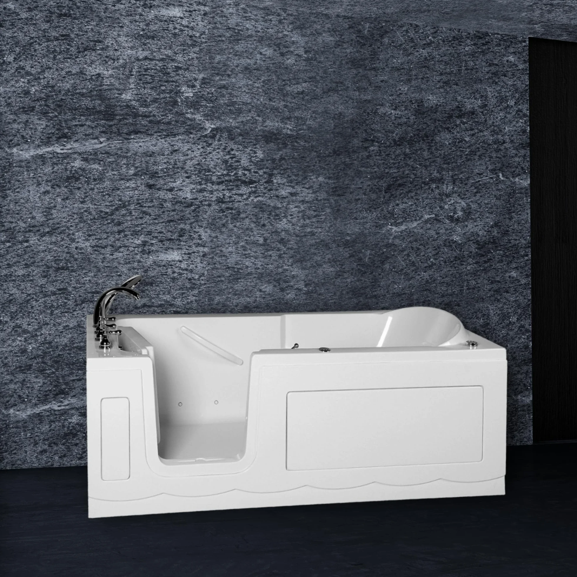 Wanna dla seniorów Firenze I 170 x 75 cm – wanna do siedzenia z drzwiami po lewej stronie, funkcja, dysze do masażu, pomoc przy wejściu, wanna akrylowa