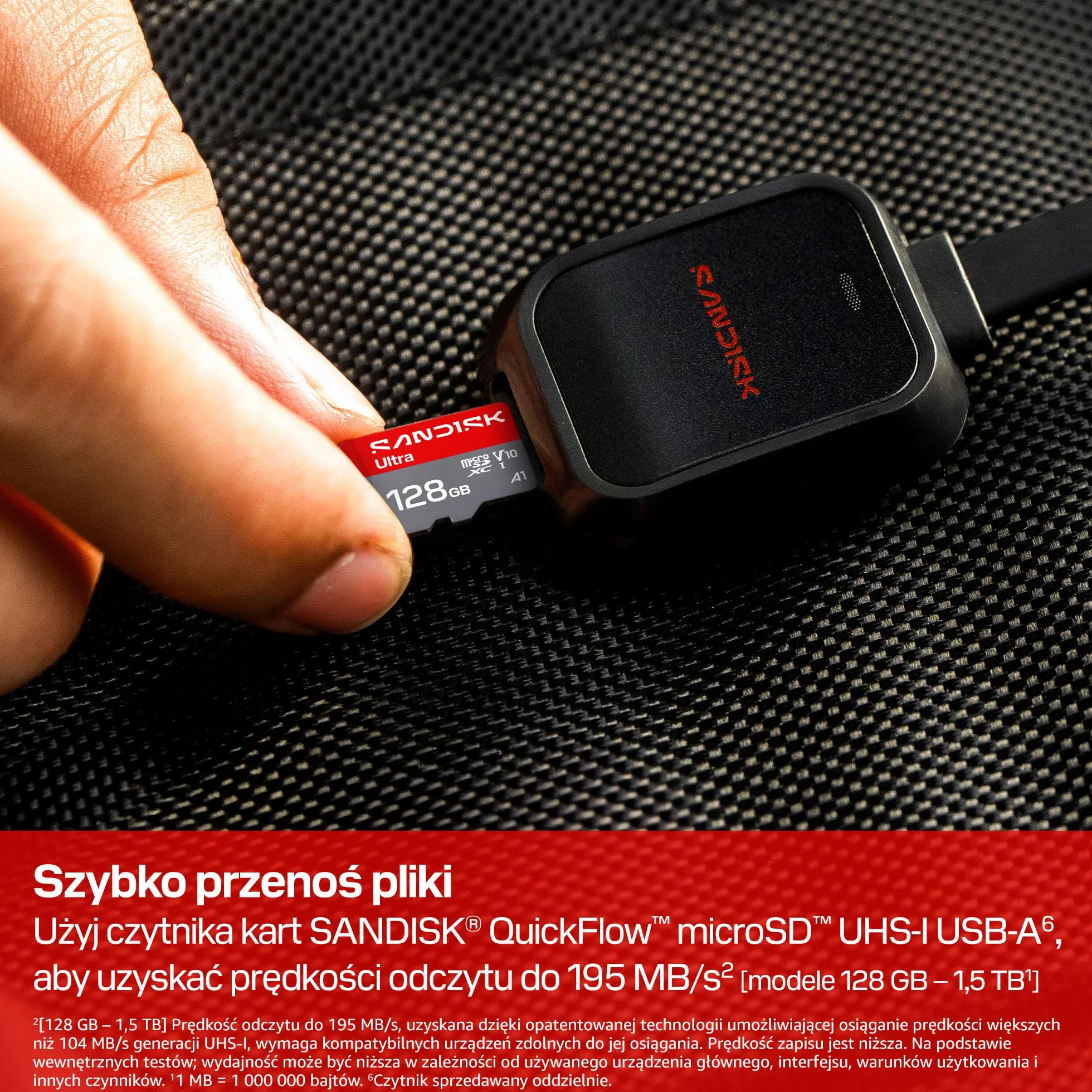 SANDISK Ultra Karta microSDXC UHS-I + SD Adapter, 128 GB (prędkość odczytu do 195 MB/s, filmy Full HD, V10, U1, C10, A1) Do smartfonów i tabletów z systemem Android oraz kamer i laptopów