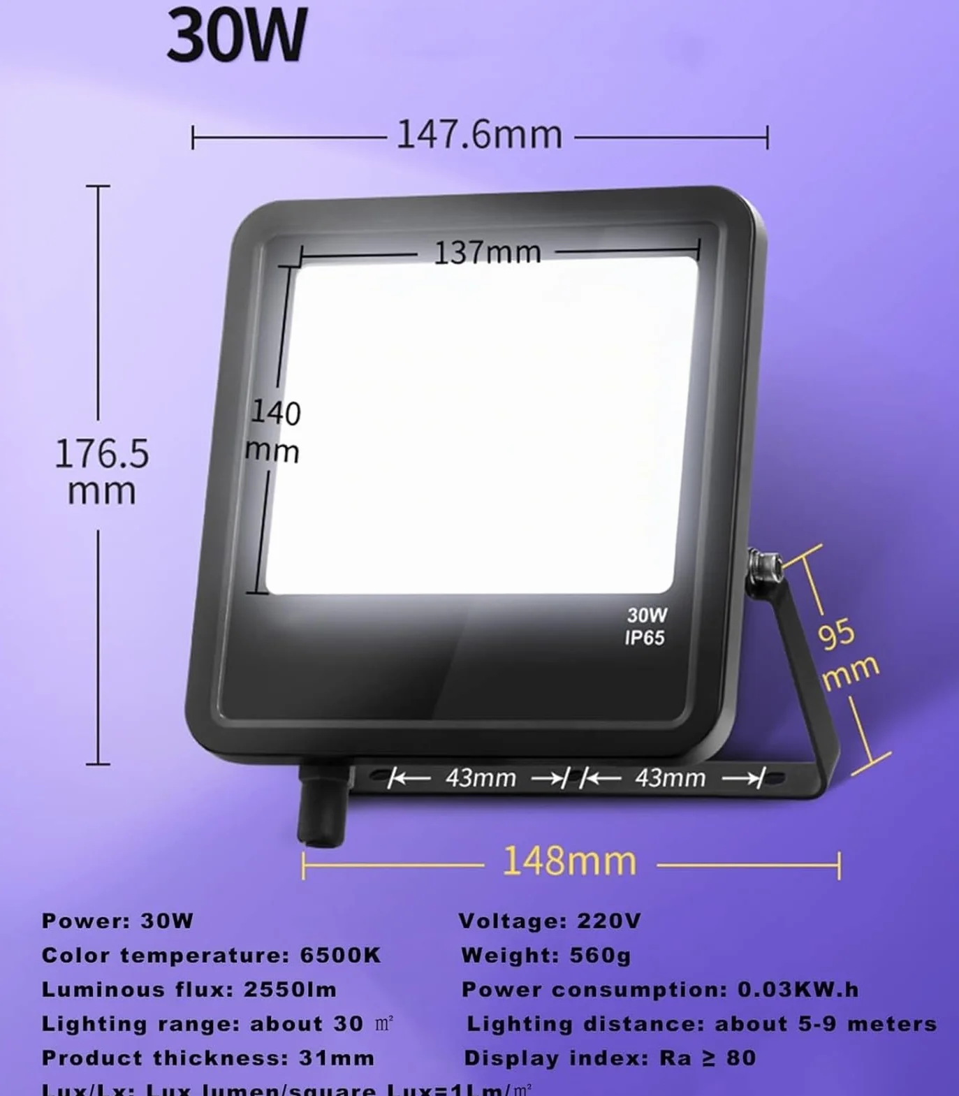 lampy solarne， Lampa robocza LED IP65, zewnętrzne oświetlenie punktowe ścienne, idealny wybór do garaży, tarasów i dachów(6500k,30W)
