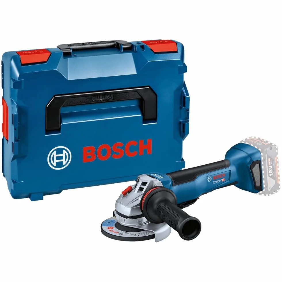 Bosch Professional system 18V: akumulatorowa szlifierka kątowa GWS 18V-10 P (silnik bezszczotkowy, wydajność szlifierki sieciowej 1 000 W, KickBack Control, PROtection switch, walizka L-BOXX)
