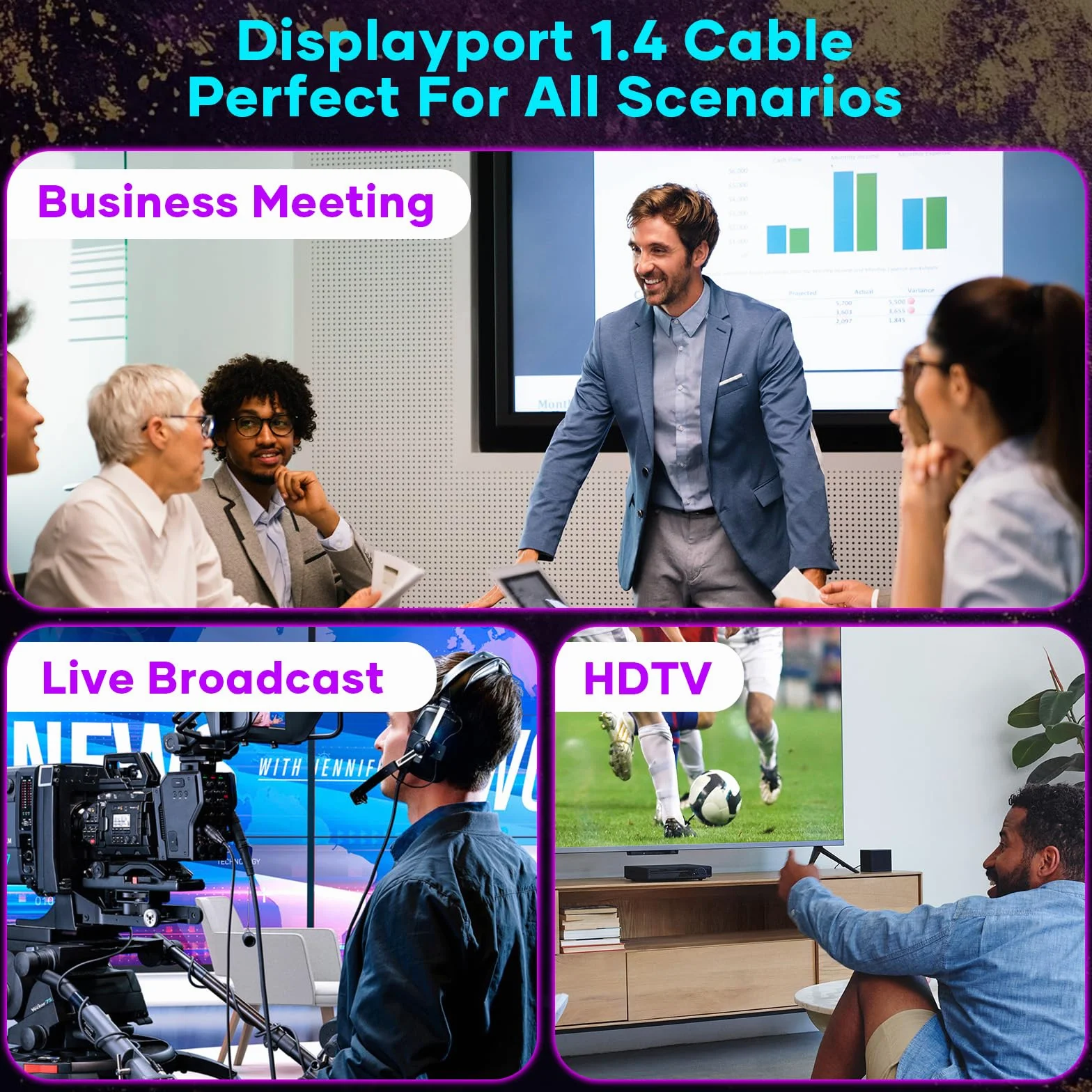 Kabel DisplayPort 1.4 5M, nylonowe złącza kabla DP wsparcie 8K przy 60 Hz, 4K przy 144 Hz / 120 Hz / 60 Hz / 2K przy 240 Hz / 165 HZ G-Sync i FreeSync / 32,4 Gbit/s/HDR10/HDCP2.2 DisplayPort-kabel do