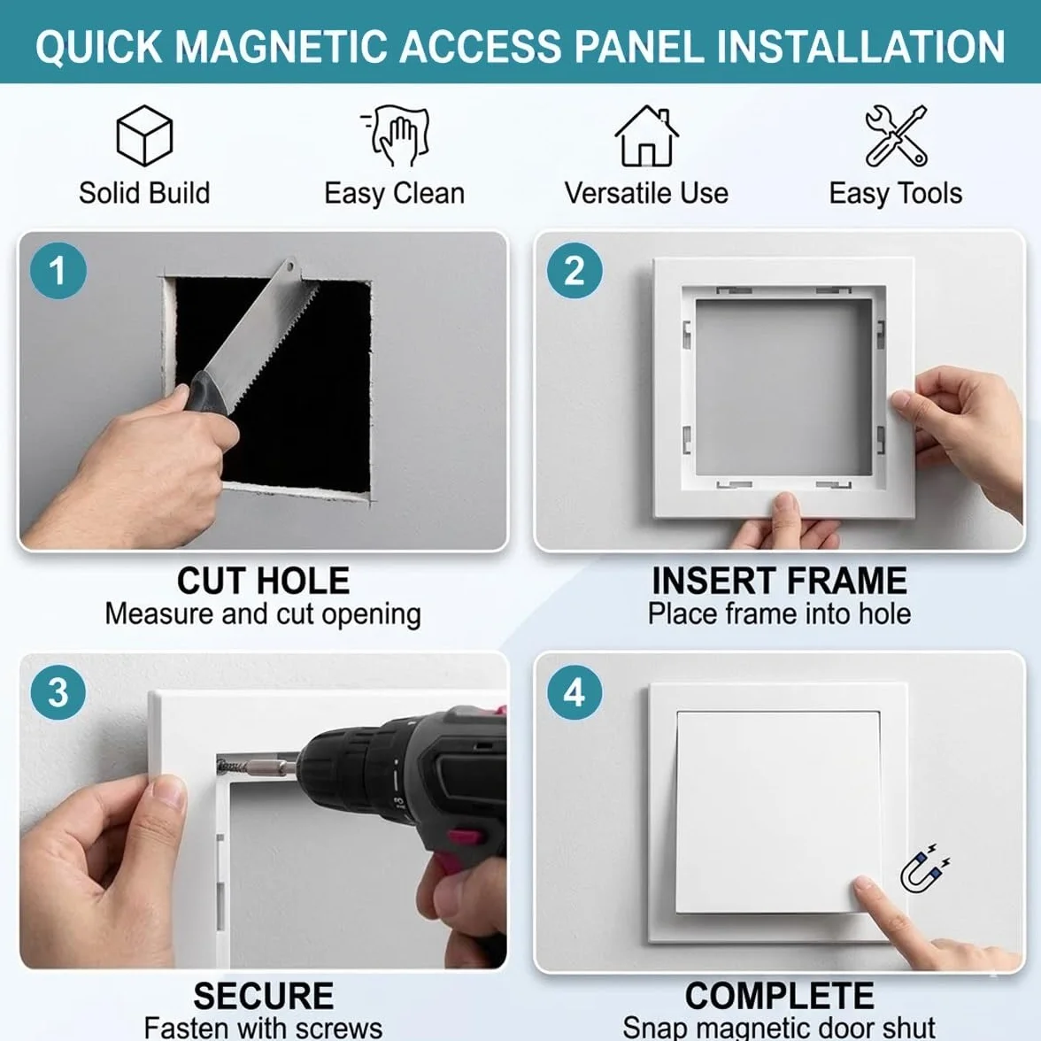 Panel dostępu do płyt gipsowo-kartonowych, ze stopu aluminium, magnetyczne drzwi dostępowe, właz inspekcyjny do ścian i sufitów, panel łazienkowy i osłona skrzynki bezpieczników