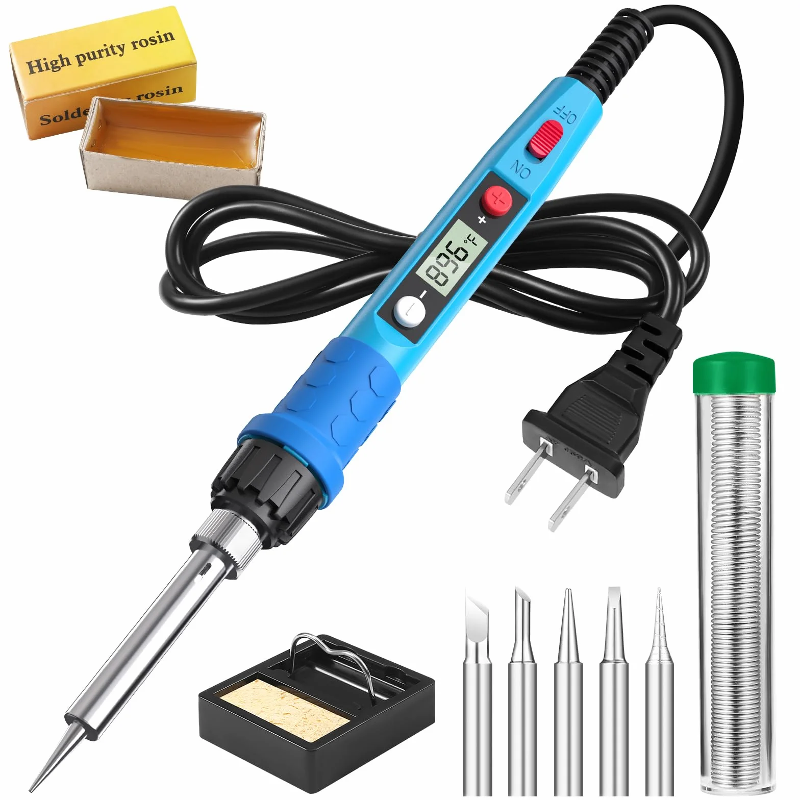 80 W 110 V LCD cyfrowy zestaw lutownicy z grzejnikiem ceramicznym, przenośny zestaw lutowniczy z 5 końcówkami, stojak, rurka lutownicza, gąbka, do metalu, biżuterii, elektrycznej, DIY