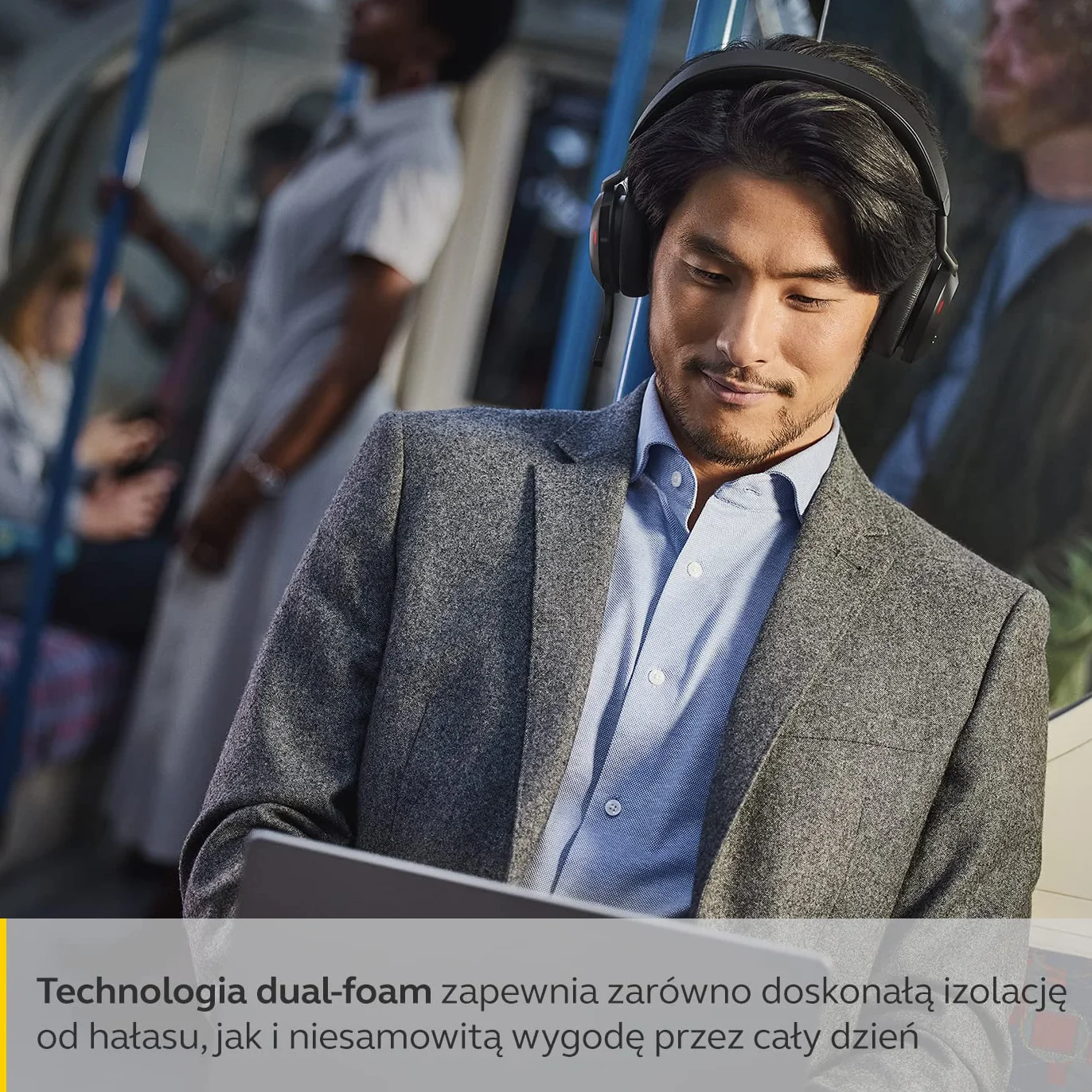 Jabra Evolve2 75 Wireless PC Headset z technologią 8-mikrofonową, podwójną pianką, aktywną redukcją szumów, adapterem Bluetooth USB-A, kompatybilny z UC - Czarny