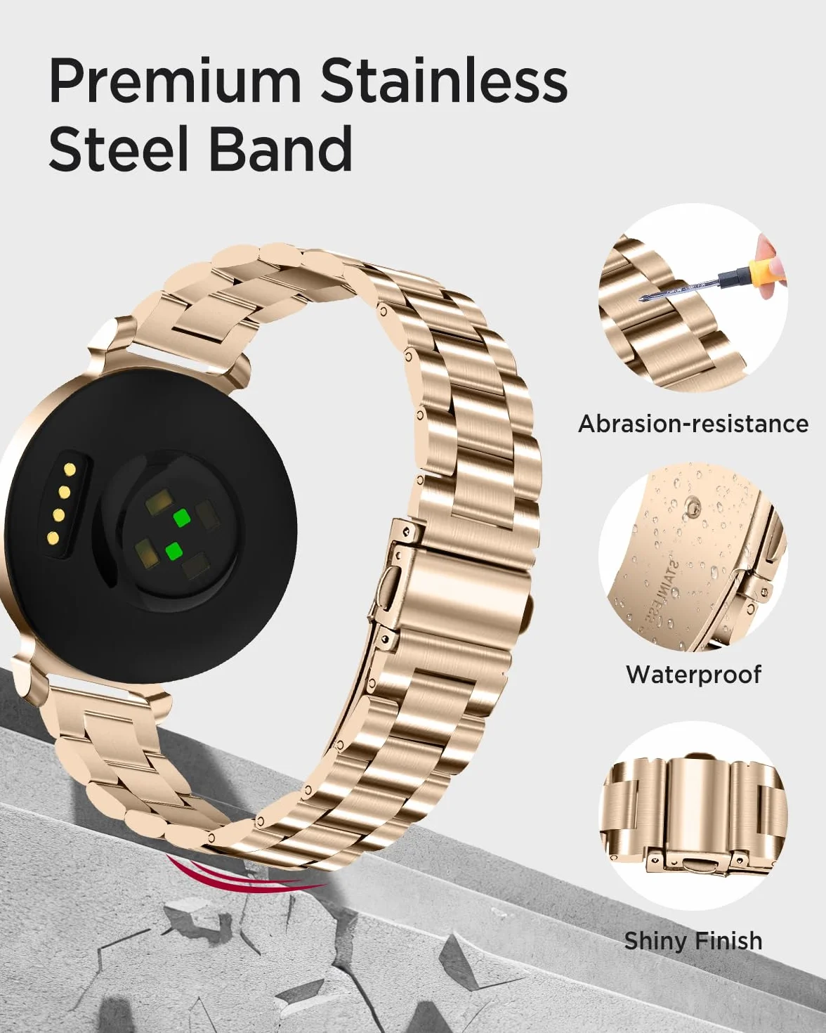 Miimall Metalowy pasek do zegarka Garmin Lily 2 Active/Lily 2 ze stali nierdzewnej, wodoodporny