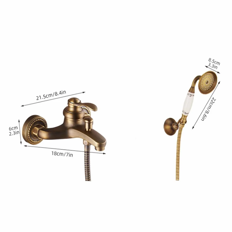 Retro mosiężny kran wannowy z naścienną głowicą prysznicową 150 cm wąż tradycyjny design luksusowe złote wykończenie idealny do renowacji i modernizacji łazienki